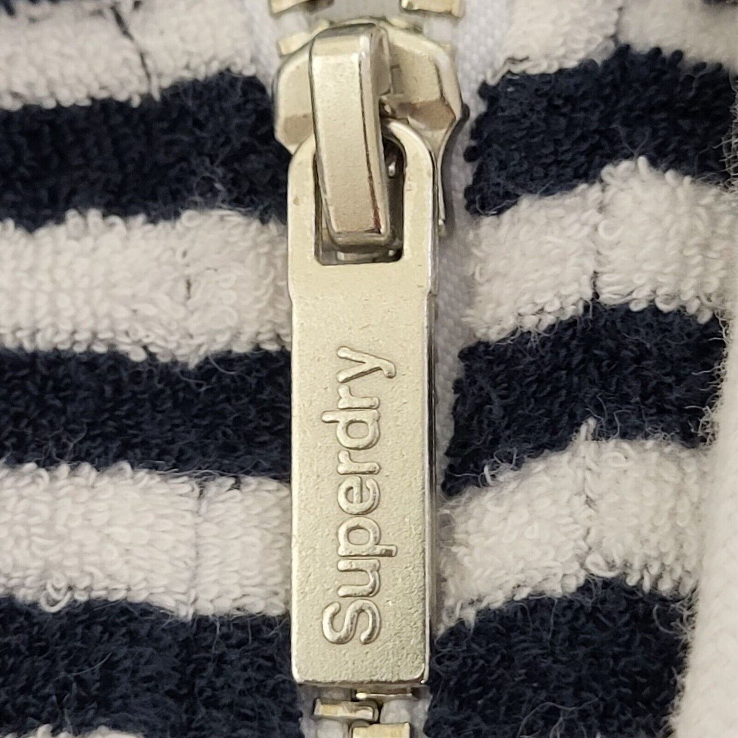 Superdry Hoodie Full Zip Blue White Striped Uk Women's Size 12 G418