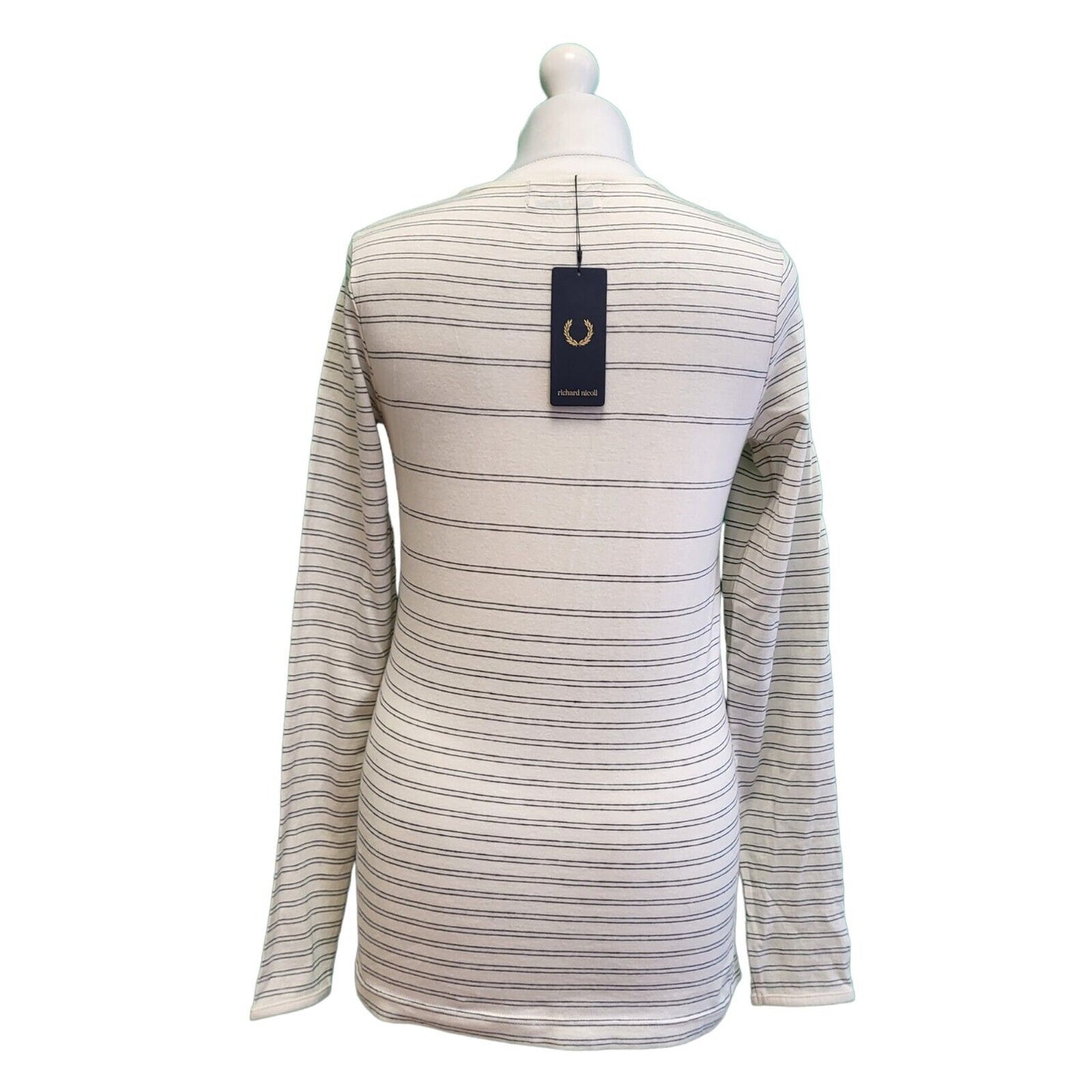 Fred Perry Cream Striped Slim Fit Shirt Women's Uk M 10 EU 38 BNWT G813