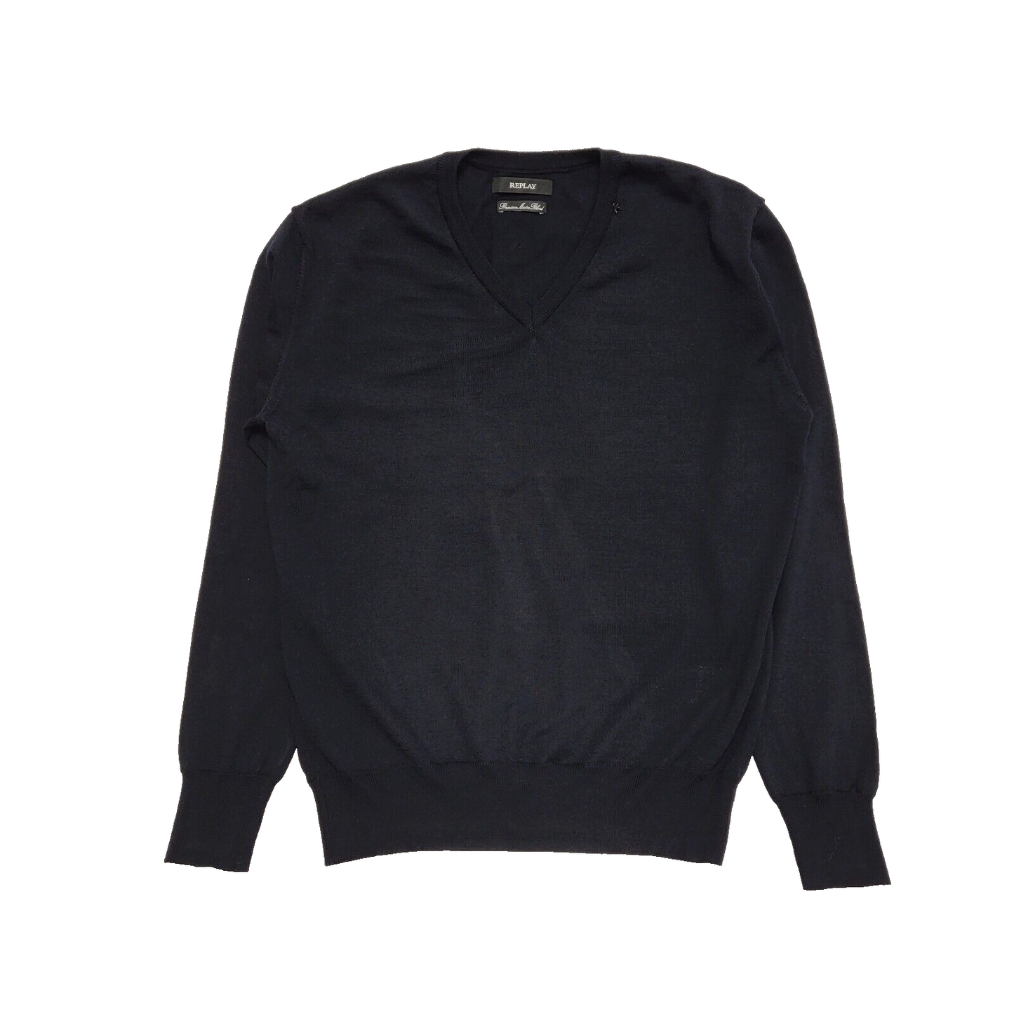Replay Black Long Sleeve Knit V-Neck Wool Blend Jumper Men's UK L EU 54 H965