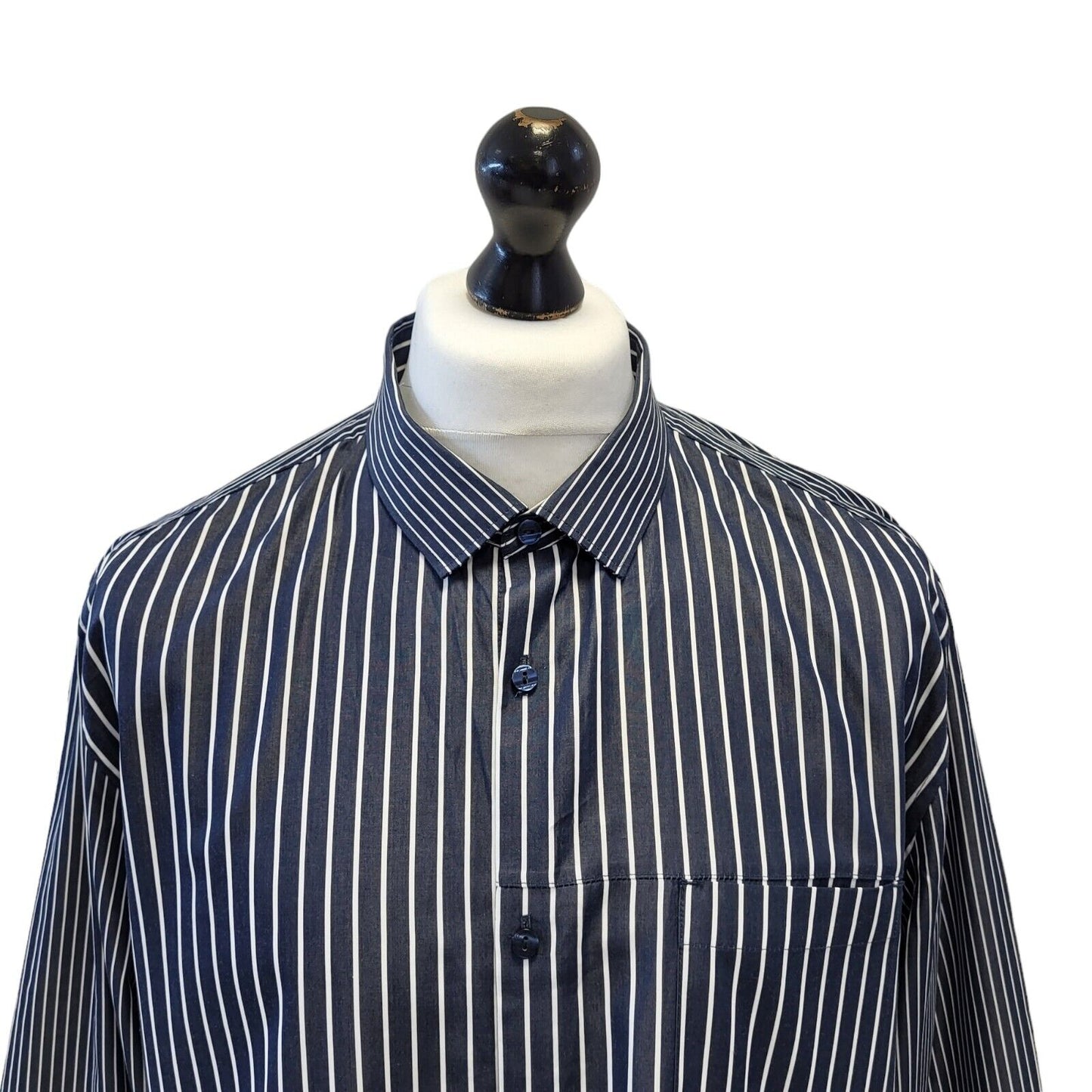 Calvin Klein Blue White Striped Regular Long Sleeve Shirt Uk Men's X Large G592
