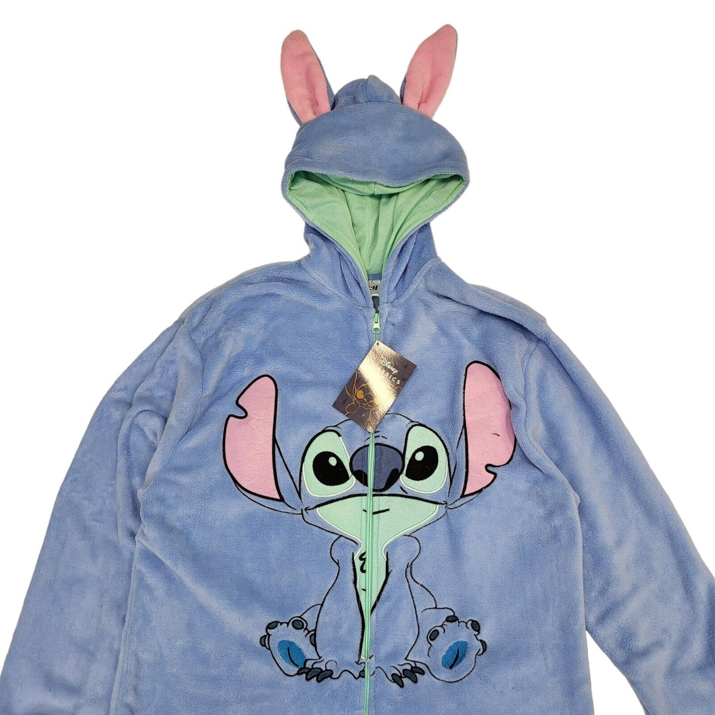 Disney Stitch Blue Hooded Fleece Pyjama Jumpsuit Uk Women's L W30 L29 G621