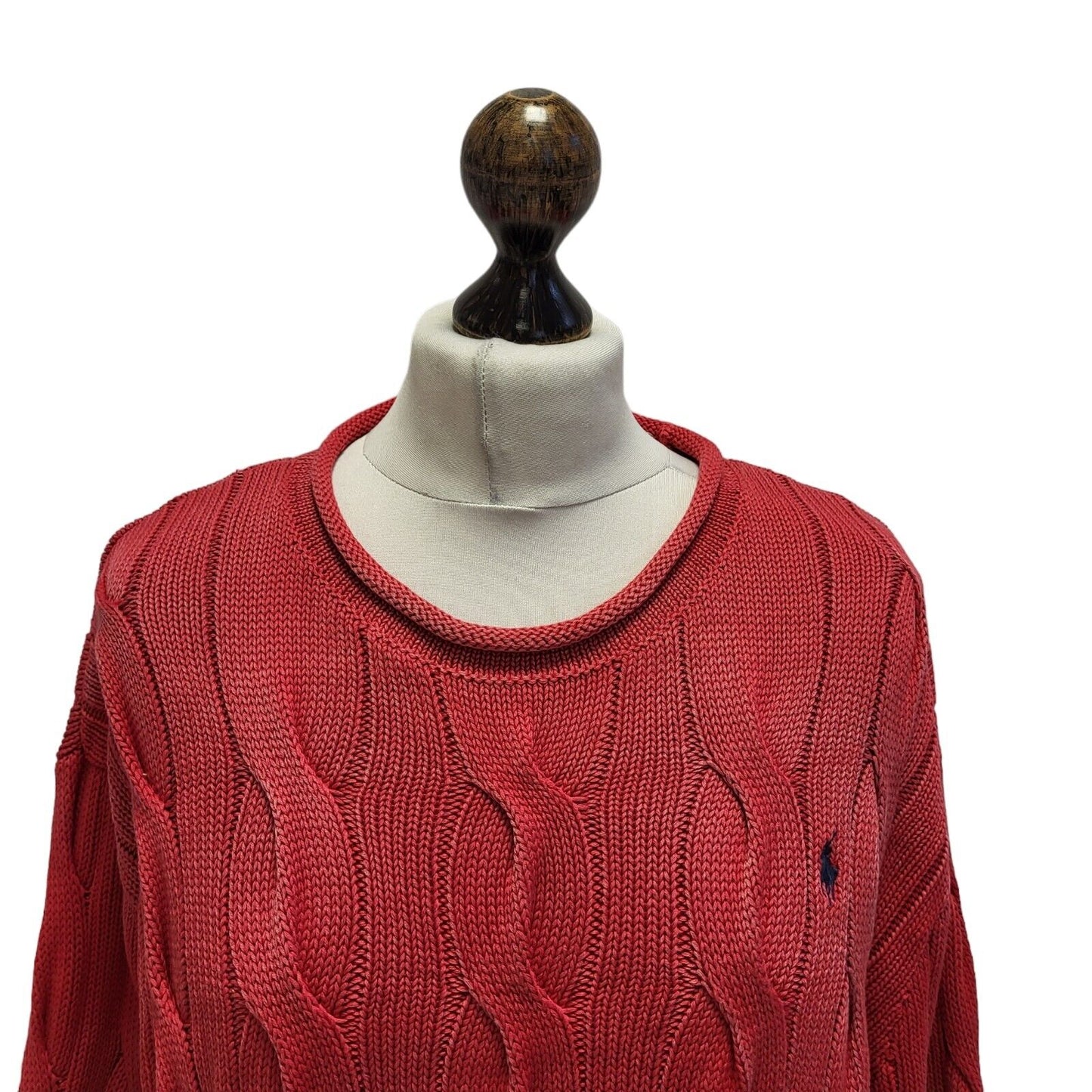 Polo Ralph Lauren Jumper Round Neck Cable Knit Pink Uk Women's Size XL G391