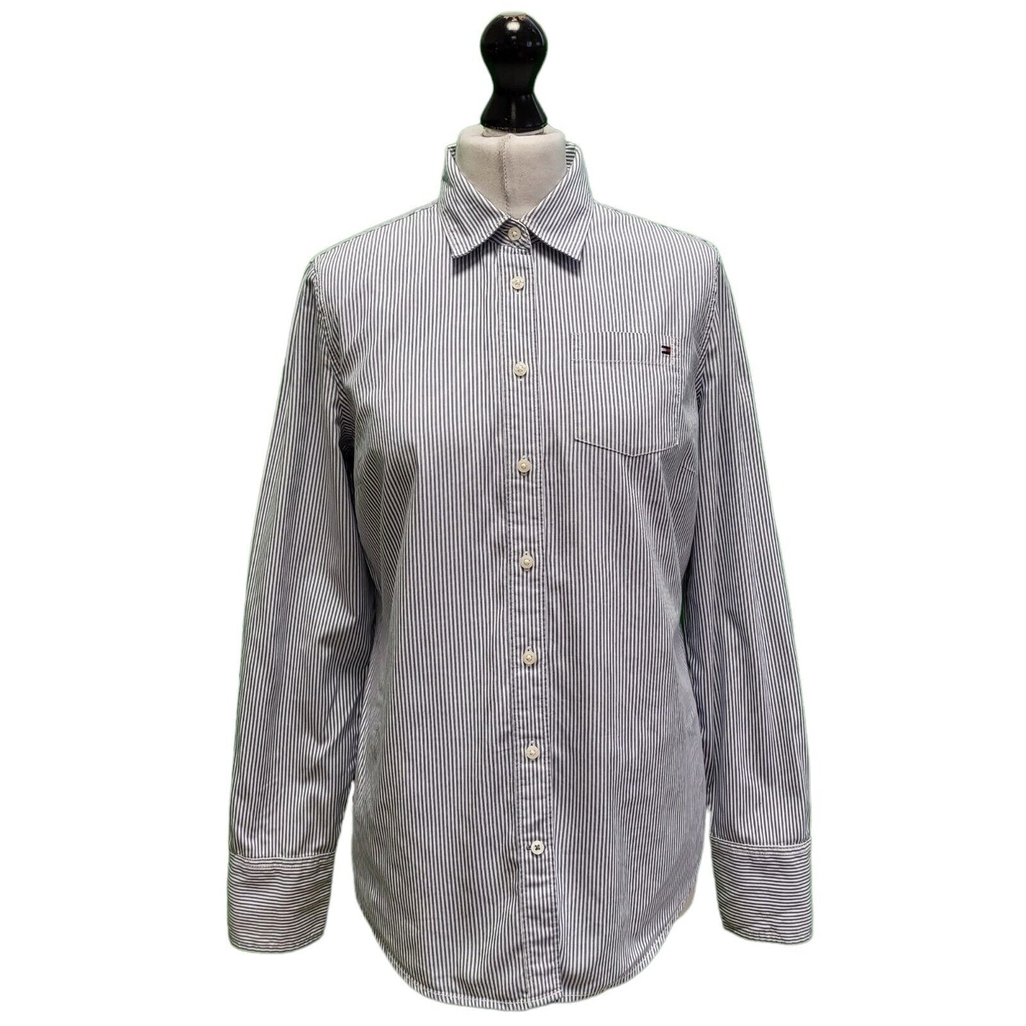 Tommy Hilfiger Blue White Striped Button Up Blouse Shirt Women's UK M H383