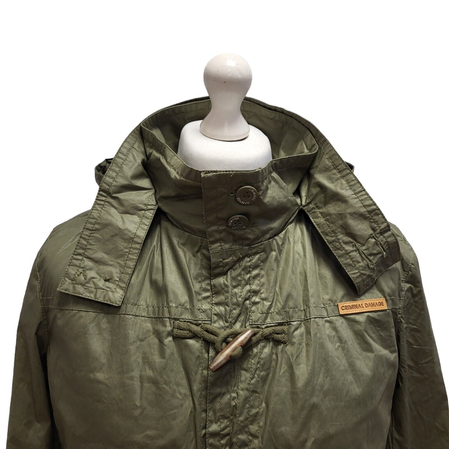 Criminal Damage Green Button Hooded Jacket Uk Men's Large BB327