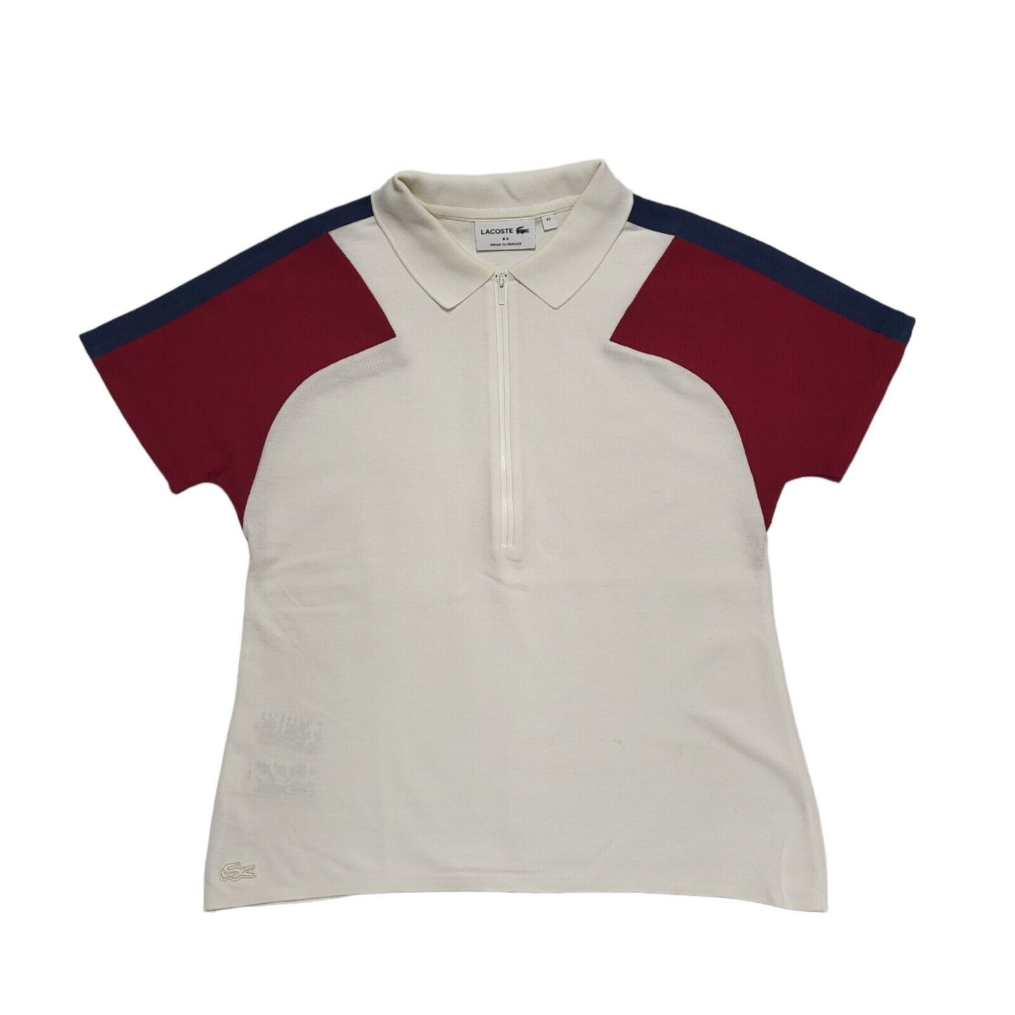 Lacoste White Maroon Short Sleeve Polo Shirt Women's UK L 12-14 H678