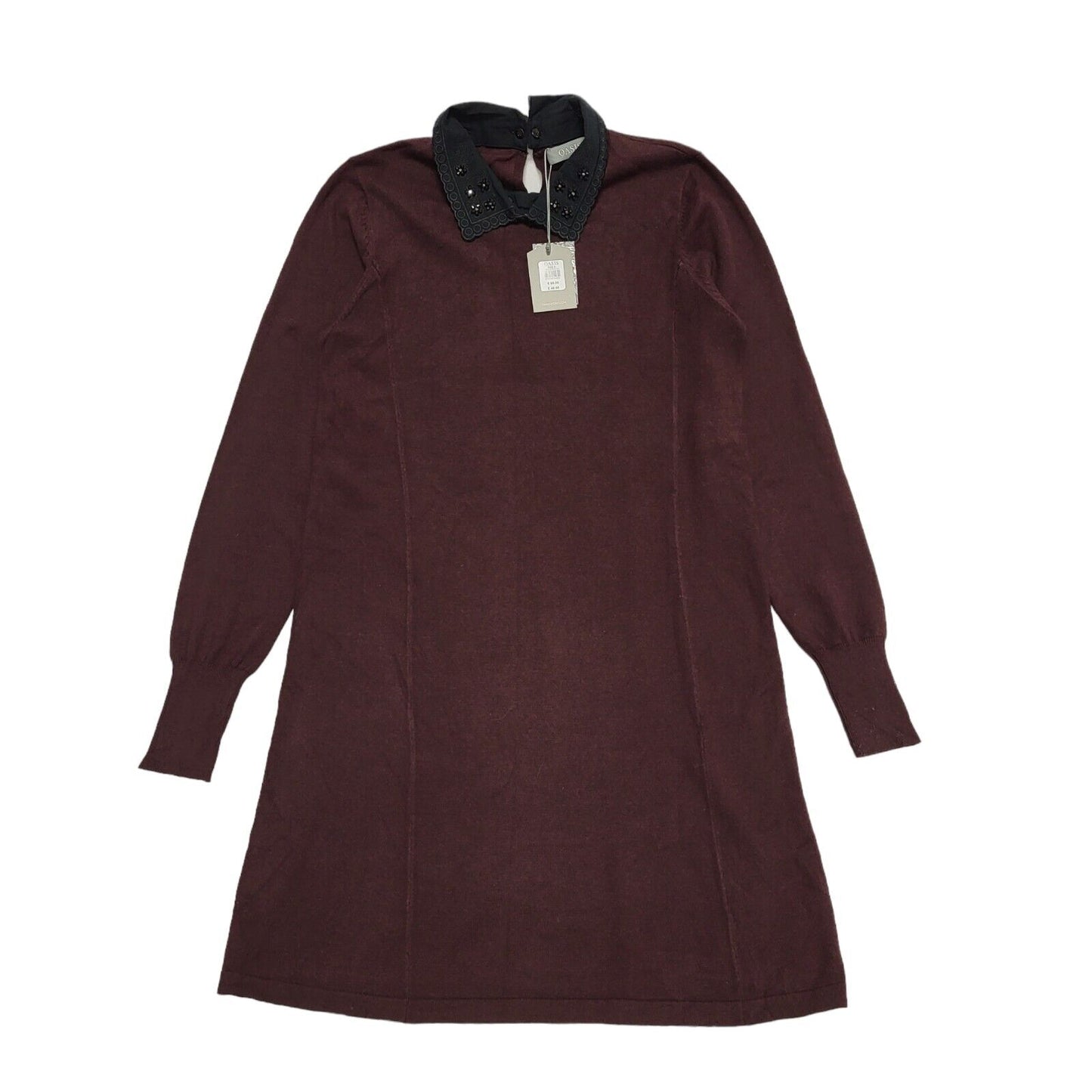 Oasis Burgundy Long Sleeve Shift Dress UK Women's 8 Bnwt BB360