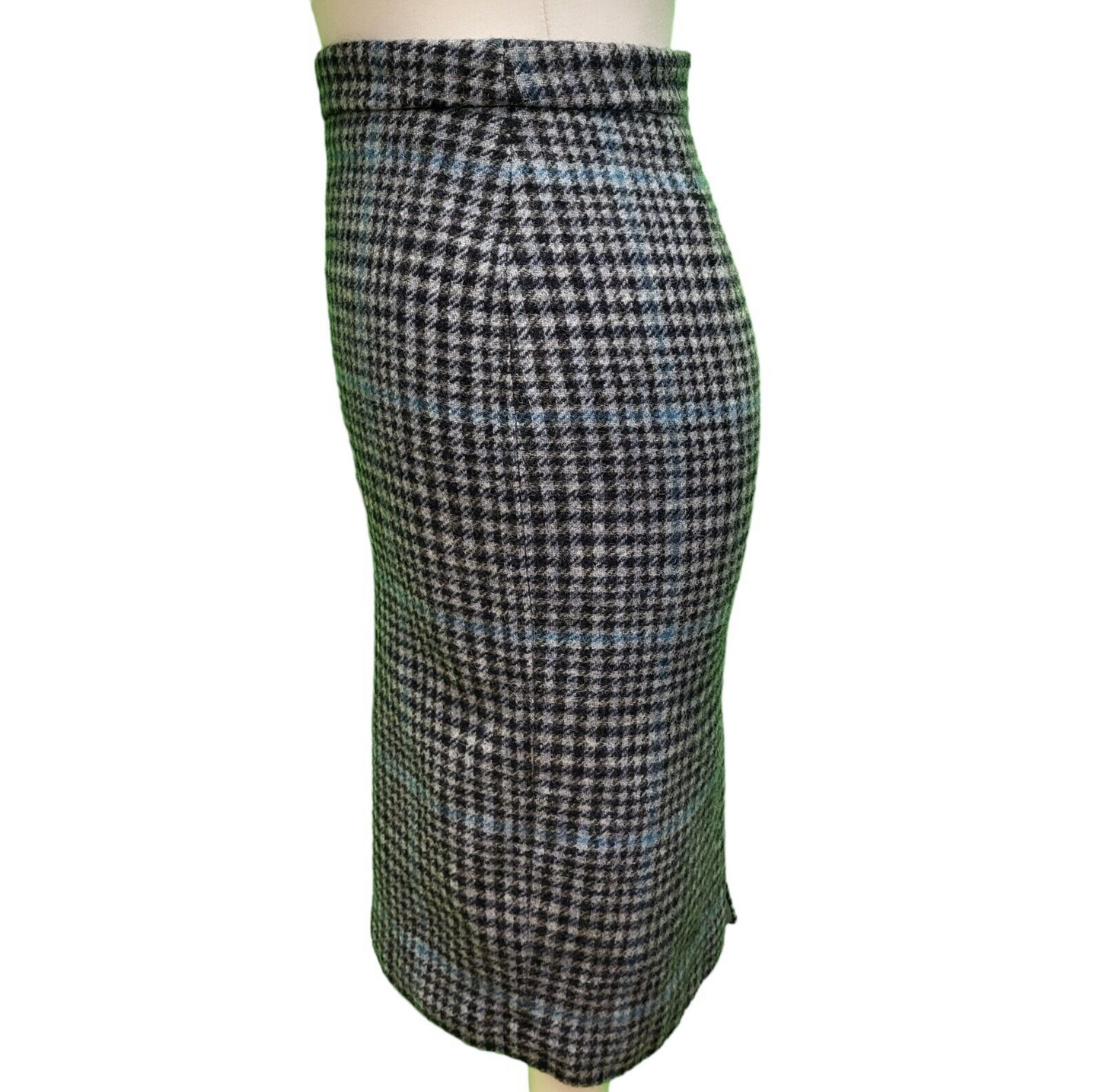 Pure Collection Blue Dogtooth Wool Pencil Skirt UK Women's S 8 W26 H748