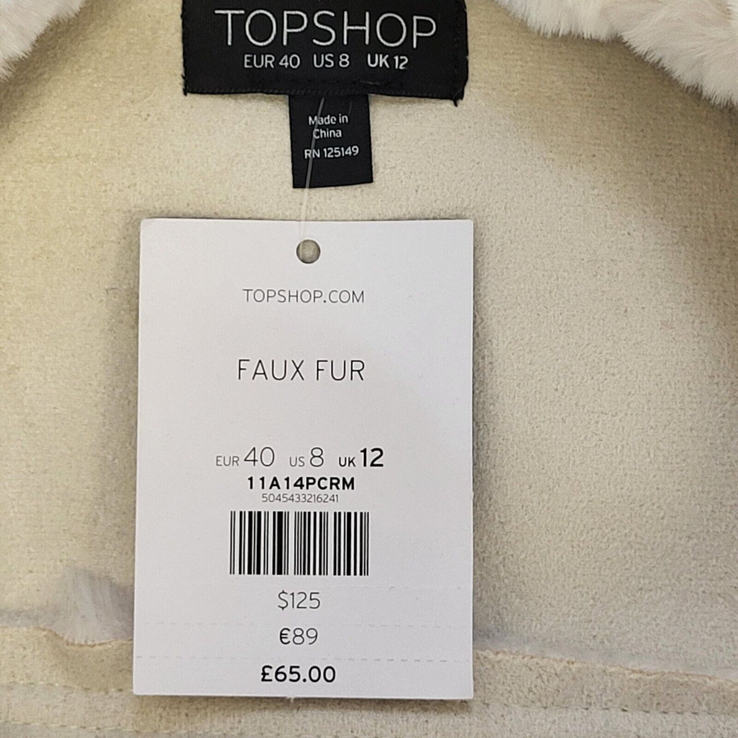 Topshop Faux Fur Cream Full Zip Jacket Womens BNWT UK 12 EU 40 G171