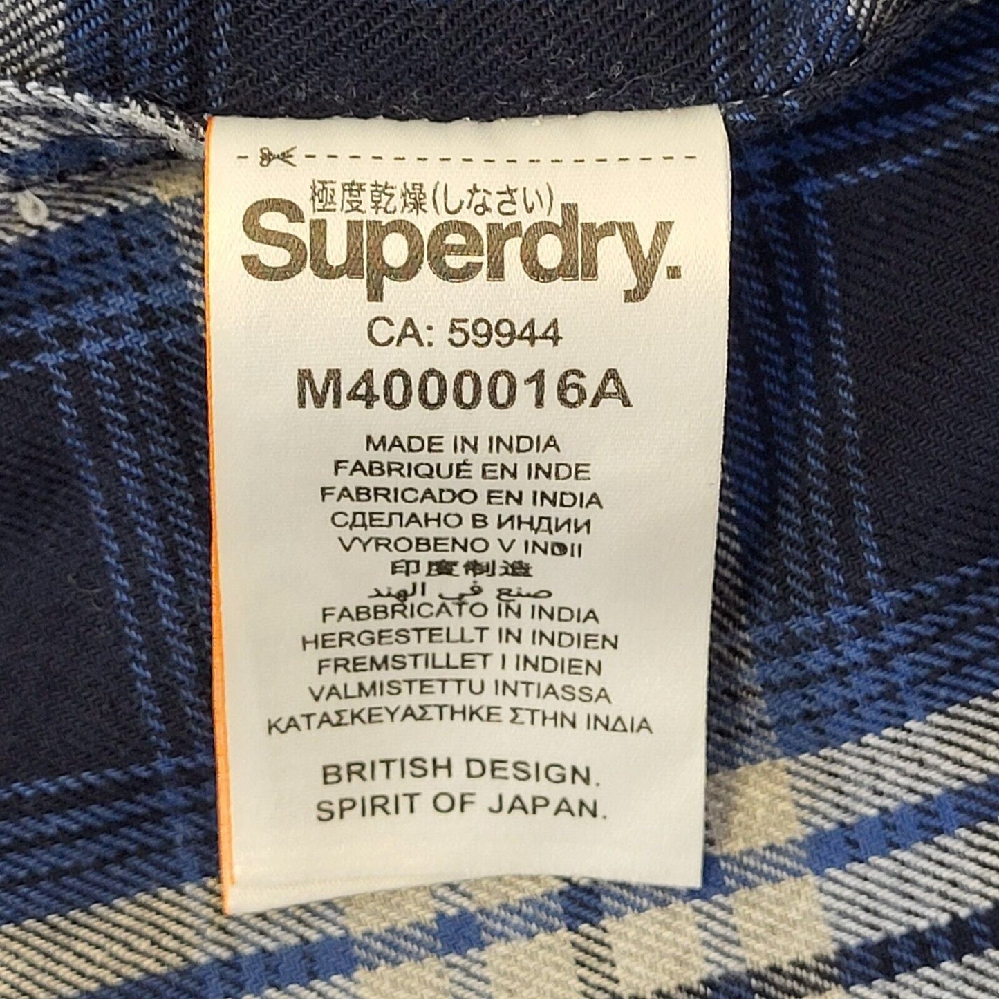 Superdry Blue Check Long Sleeve Worker Shirt Uk Men's Large G586