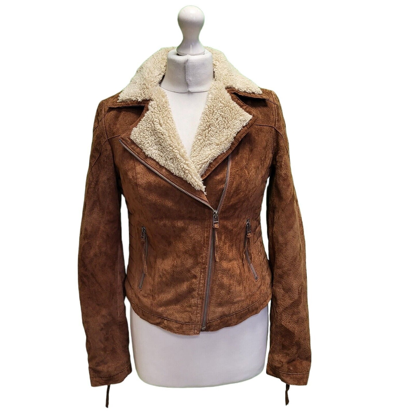 Freaky Hation Brown Zipped Faux Fur Jacket UK Women's Small H730