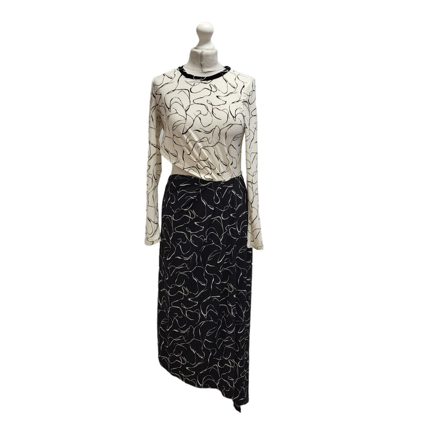 Topshop White Black Long Sleeve Evening Dress UK Women's 12 Bnwt BB356