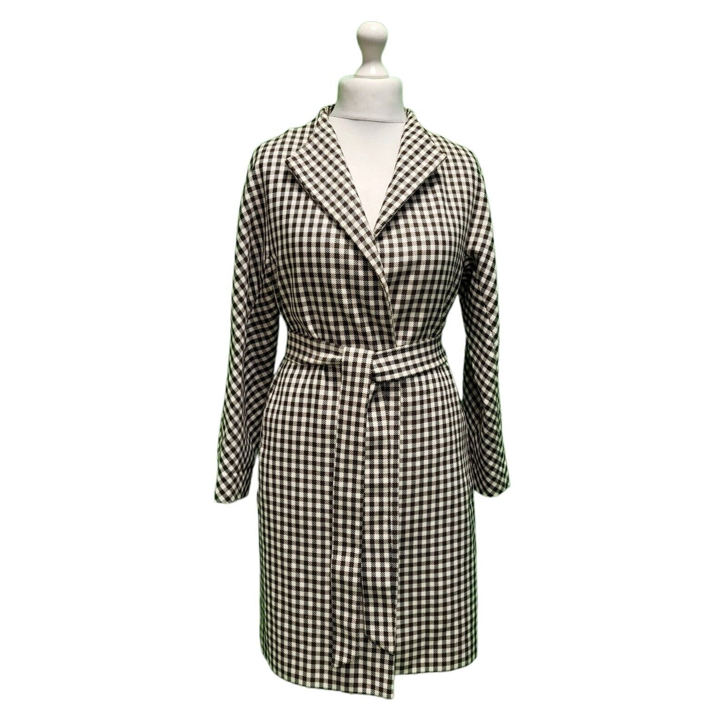 Reiss Black White Check Belted Collared Jacket Women's UK M 10 H294