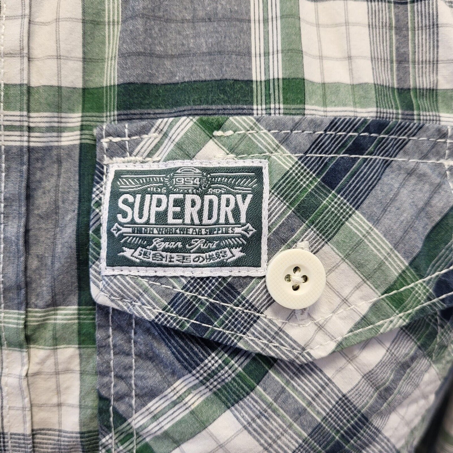 Superdry Green Blue Check Long Sleeve Shirt Uk Men's M Eu 50 G294