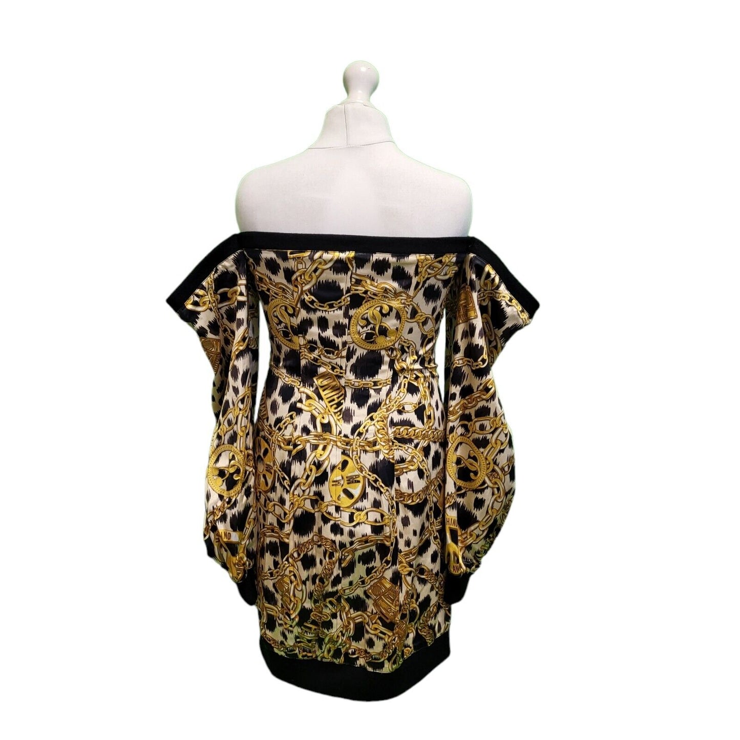 H&M Yellow Black White Bodycon Evening Off Shoulder Dress UK Women's 6 BNWT H653