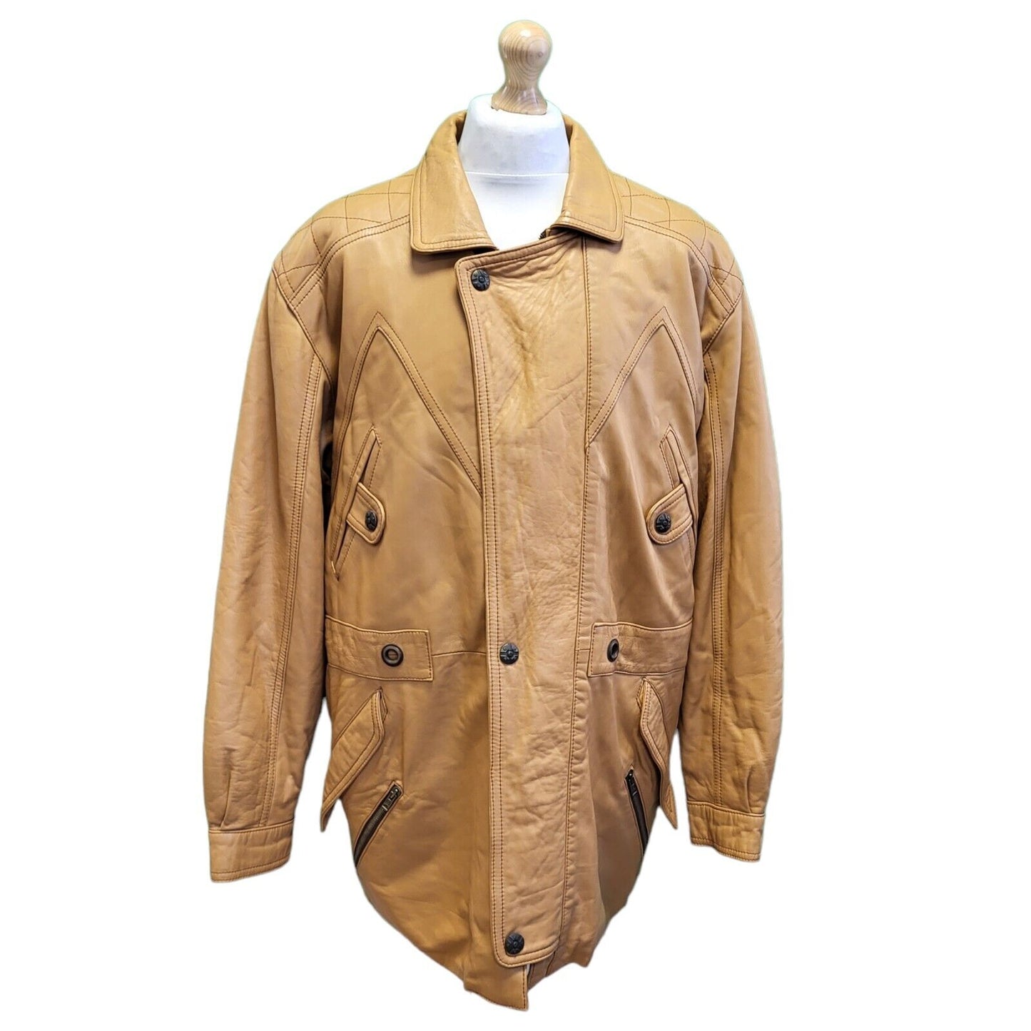 Piel's Club Brown Tan Full Zip Collared Leather Jacket Men's uk XL eu 54 H76