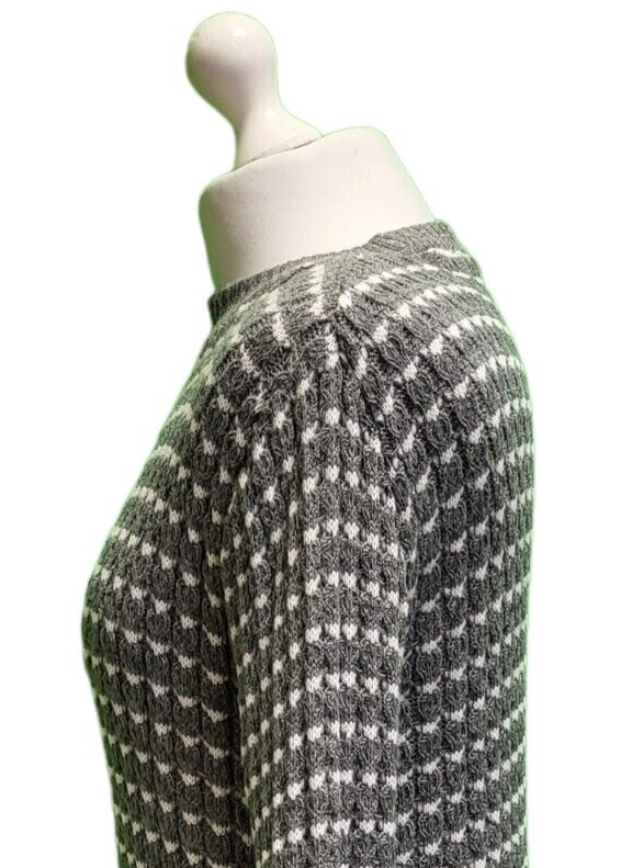 Vintage Grey Geometric Round Neck Wool Blend Jumper Uk Women's S 8 H715