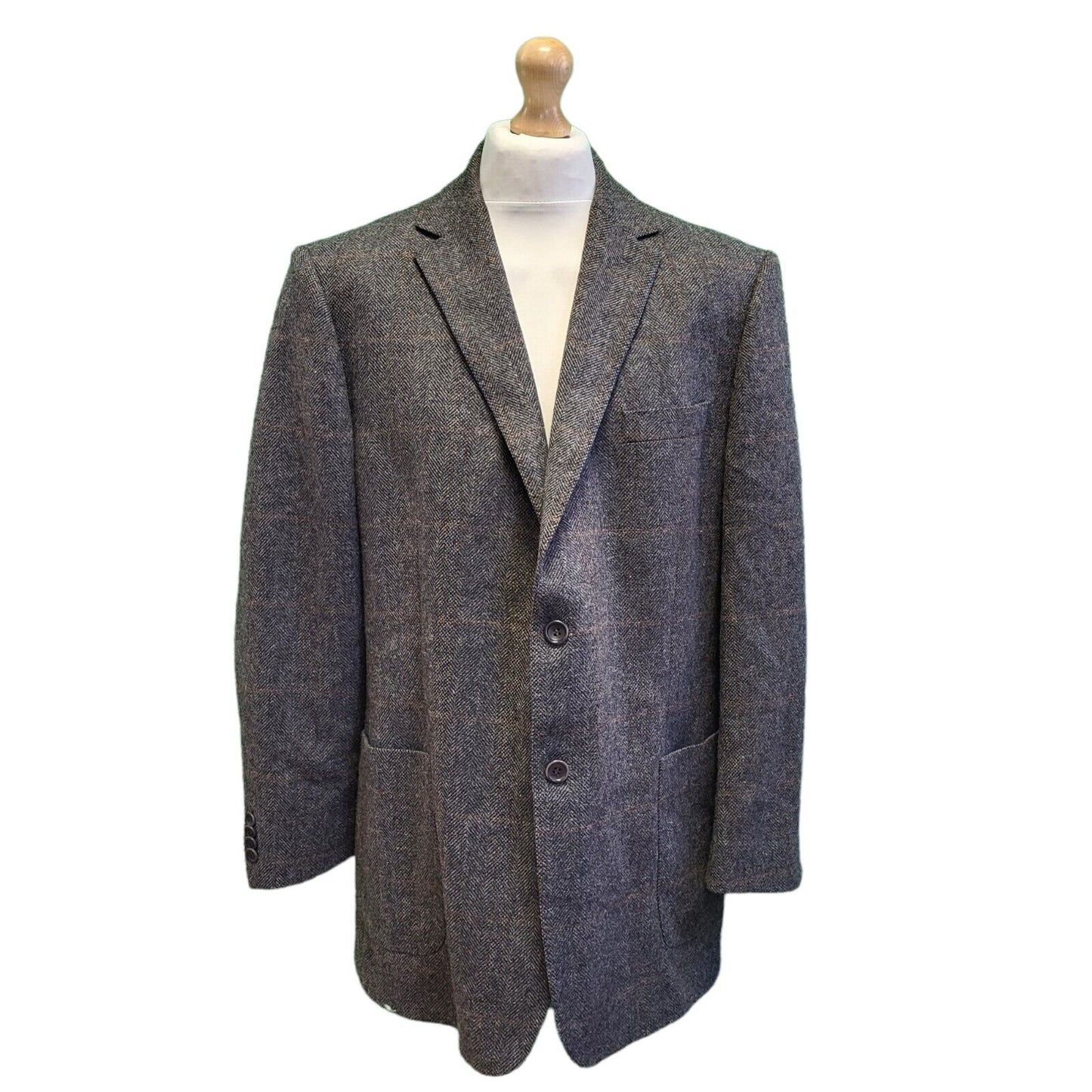 Balmain Brown Grey Check Wool Collared Suit Blazer Jacket Men's uk XL H84