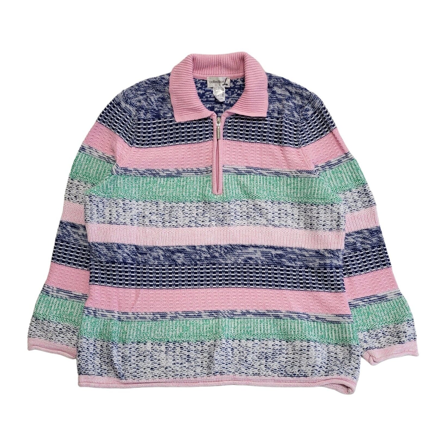 Collection L Pink Blue Striped Collared 1/4 Zip Knit Jumper Women's UK 18 H230