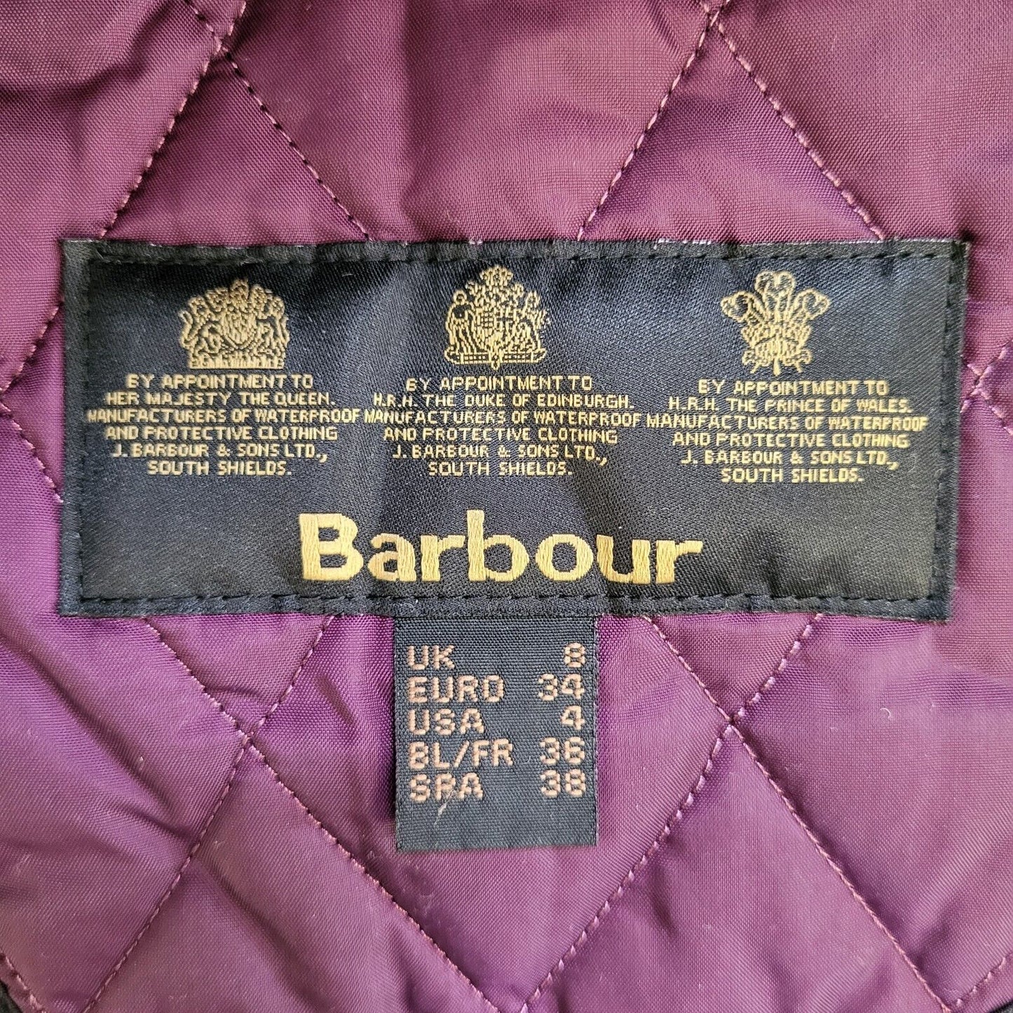 Barbour Liddesdale Purple Snap Fasten Quilted Jacket Uk Women's 8 Eu 36 G17