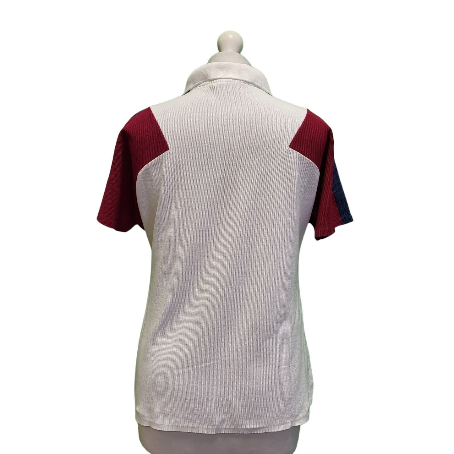 Lacoste White Maroon Short Sleeve Polo Shirt Women's UK L 12-14 H678