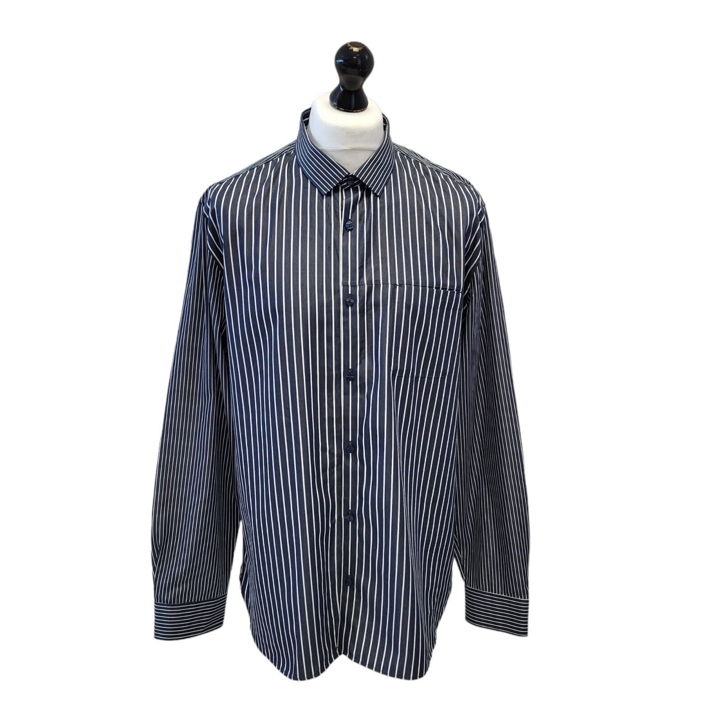 Calvin Klein Blue White Striped Regular Long Sleeve Shirt Uk Men's X Large G592