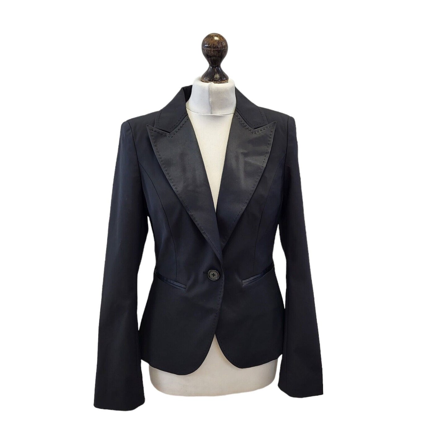 Warehouse Black One Button Blazer Suit Jacket Uk Women's 12 Eu 40 Bnwt G260
