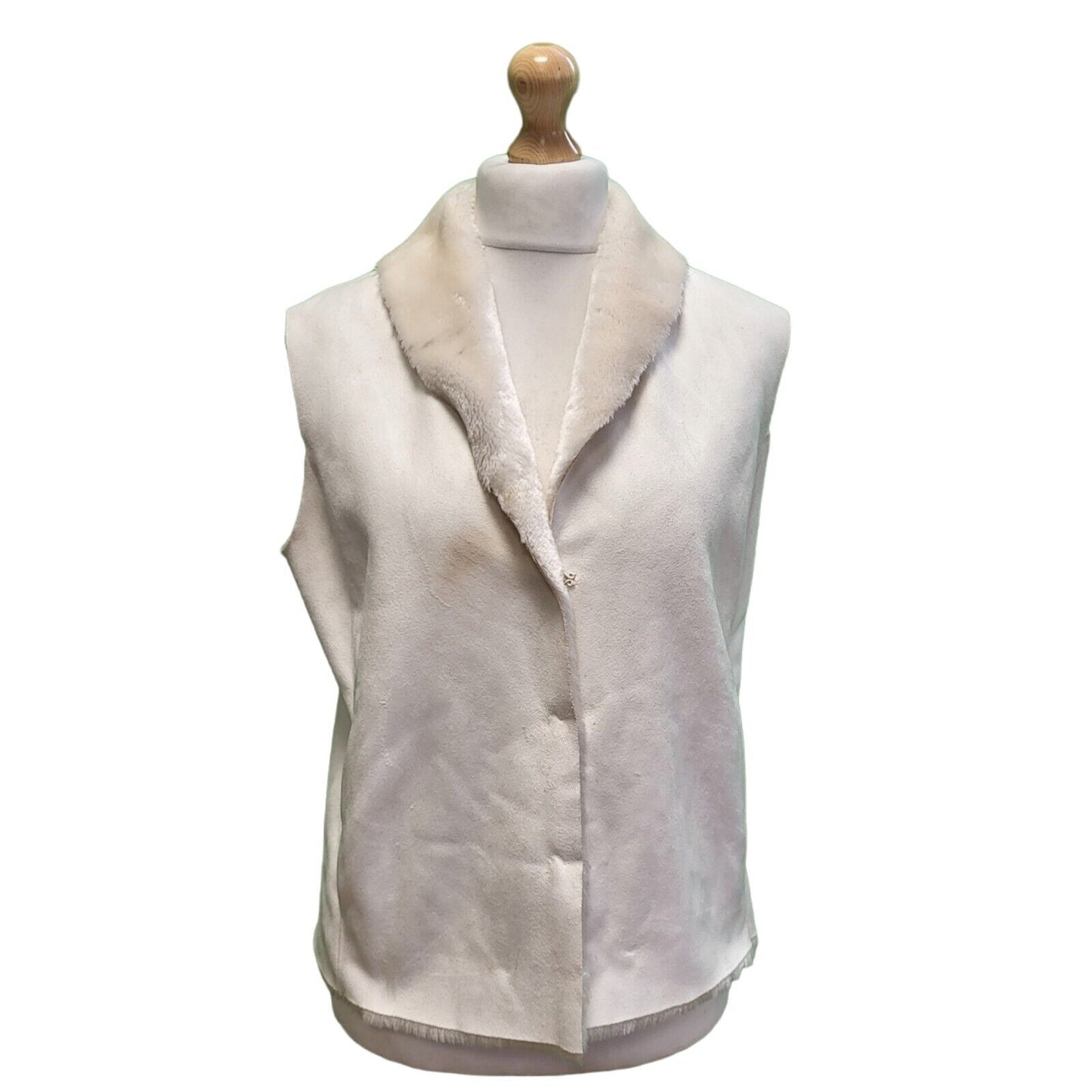 Ralph Lauren White Brown Faux Fur Collared Gilet UK Women's L H695