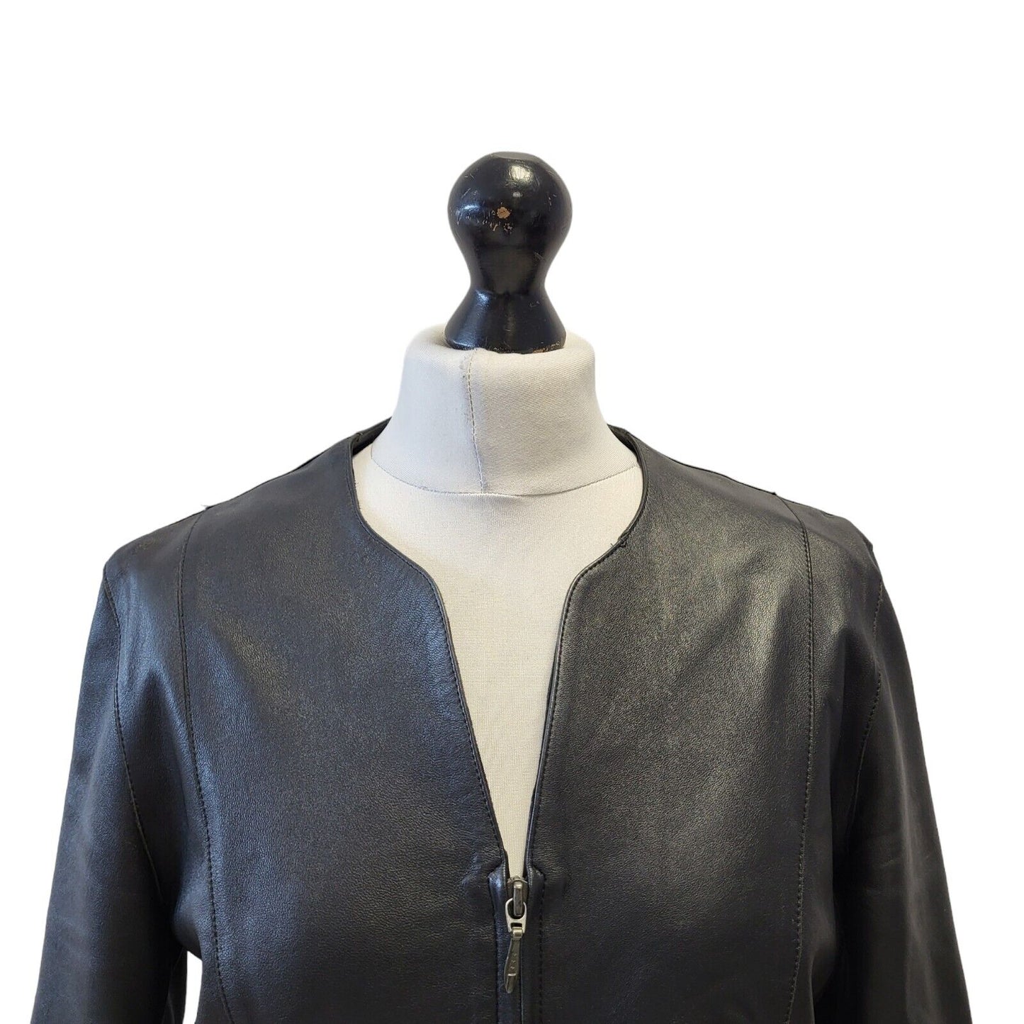 Marks & Spencer Black Zipped Leather Jacket Uk Women's 10 G729