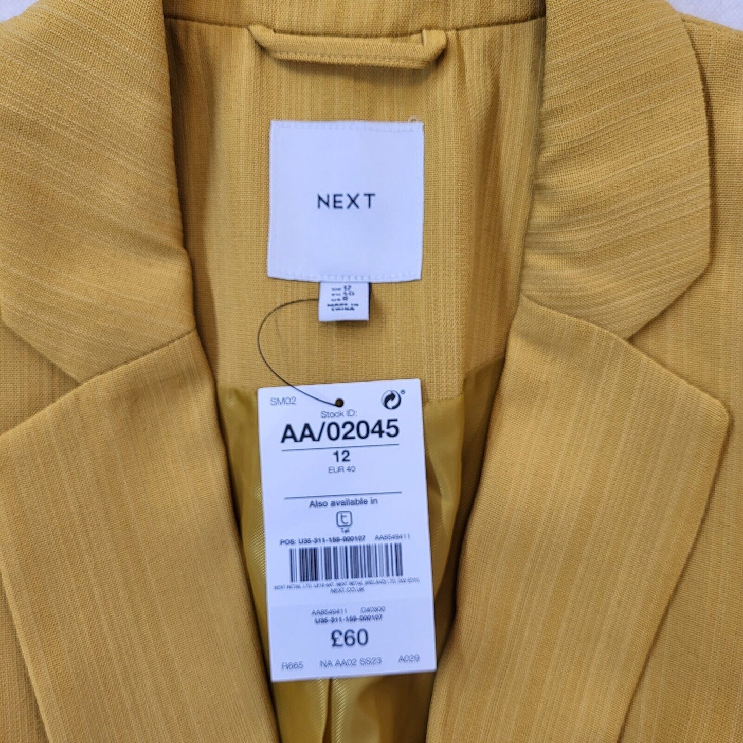 Next Gold One Button Blazer Suit Jacket Uk Women's 12 Eu 40 Bnwt G258