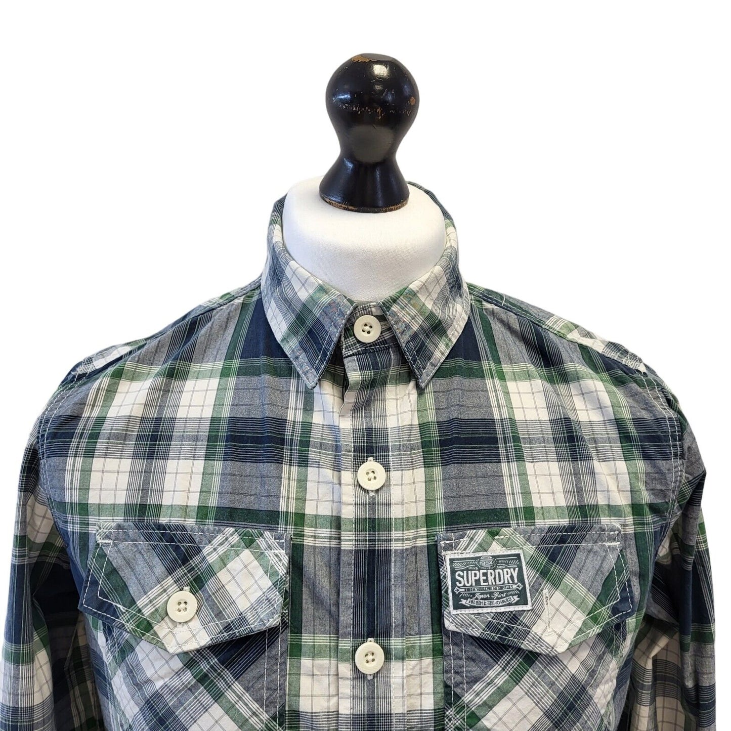 Superdry Green Blue Check Long Sleeve Shirt Uk Men's M Eu 50 G294
