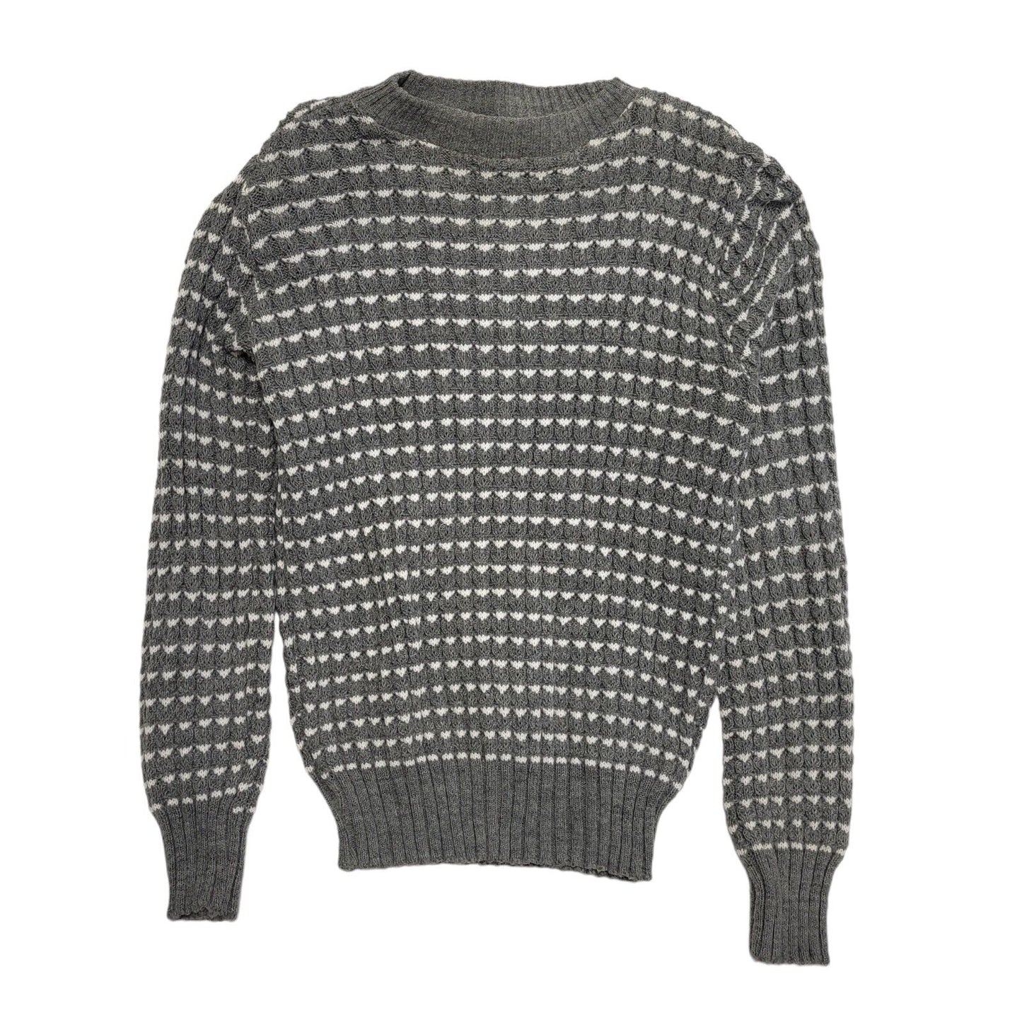 Vintage Grey Geometric Round Neck Wool Blend Jumper Uk Women's S 8 H715