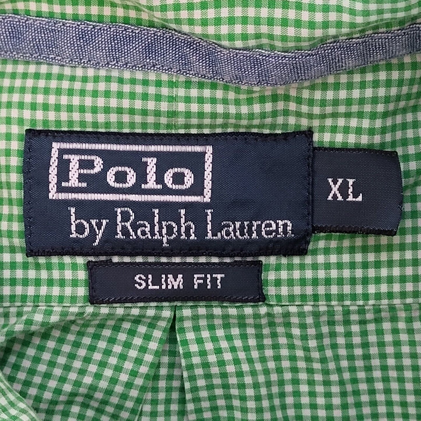 Polo Ralph Lauren Green White Check Slim Long Sleeve Shirt Uk Men's XL G588