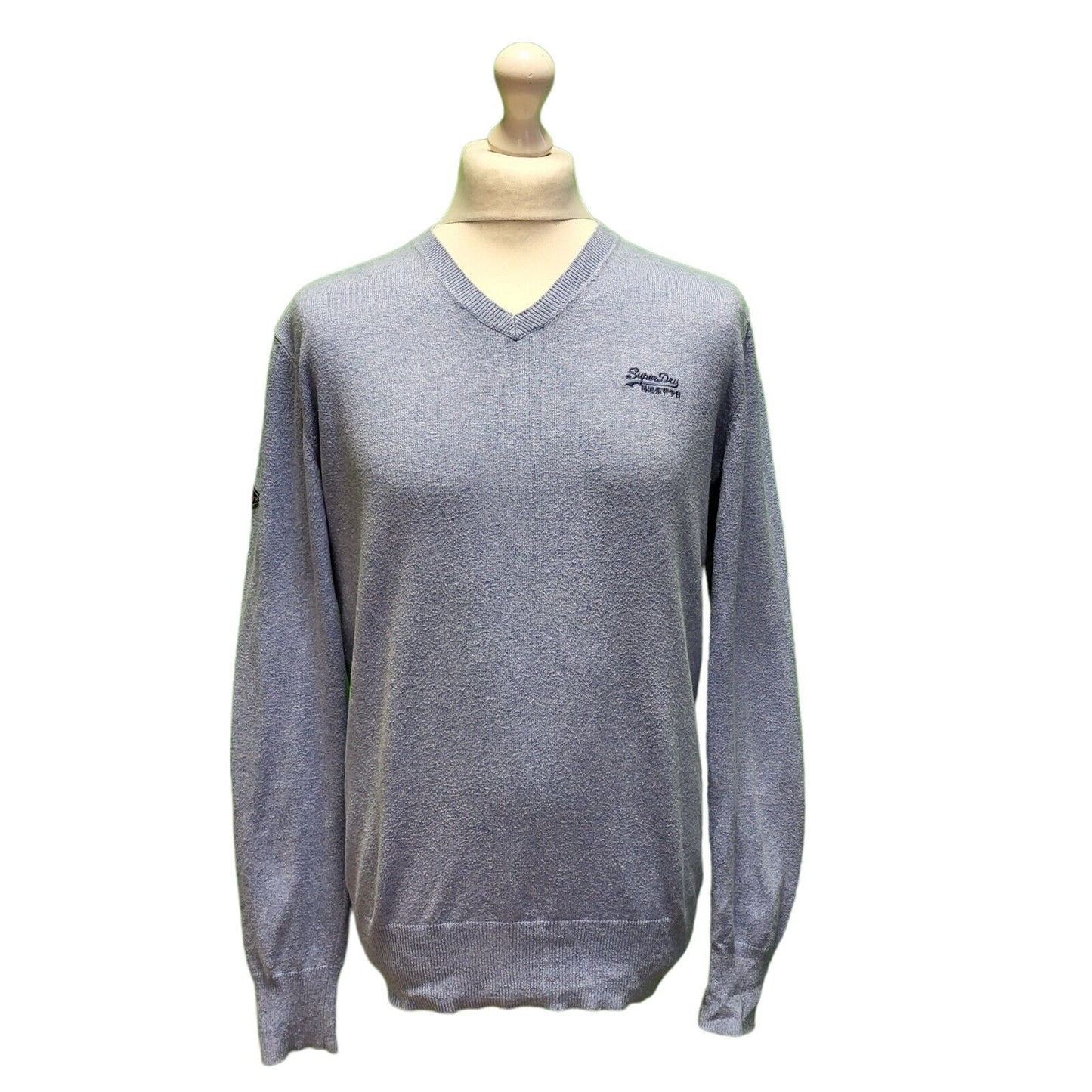 Superdry Blue Thin Knit V-Neck Cotton Cashmere Jumper uk Men's Medium H744
