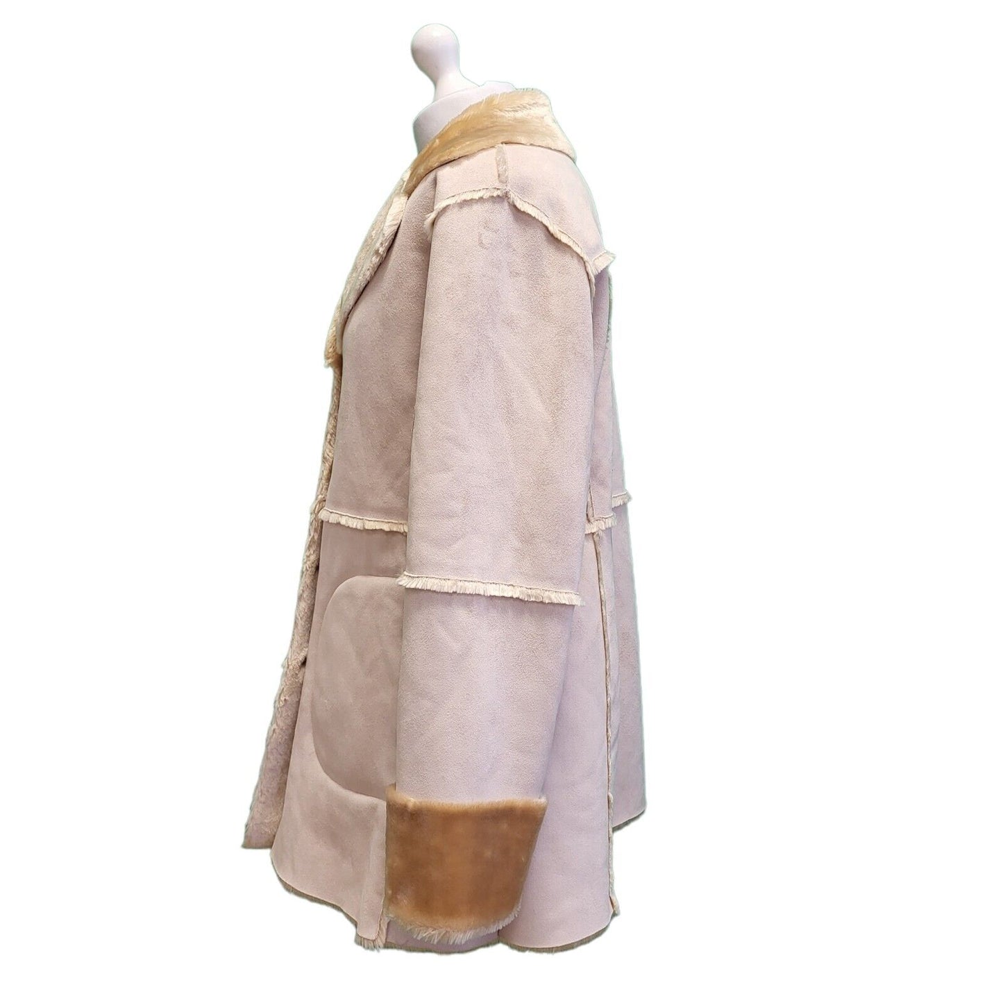 Marks & Spencer Beige Faux Fur Long Sleeve Coat Women's L 14 eu 42 G851