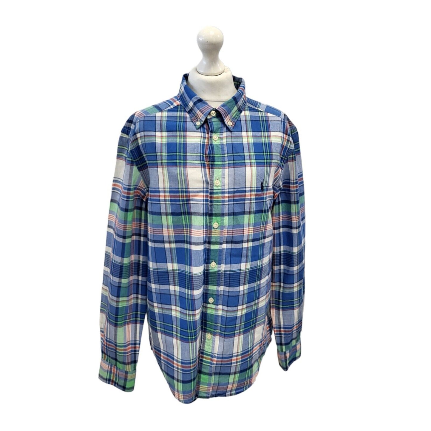 Polo Ralph Lauren Blue White Check Long Sleeve Shirt Uk Women's Large G598