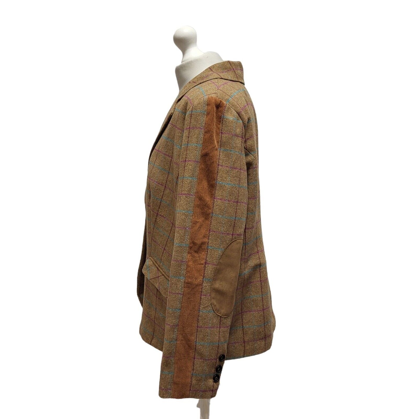 Country Rose Brown Blue Check Wool Suit Blazer Jacket UK Women's 18 BB370