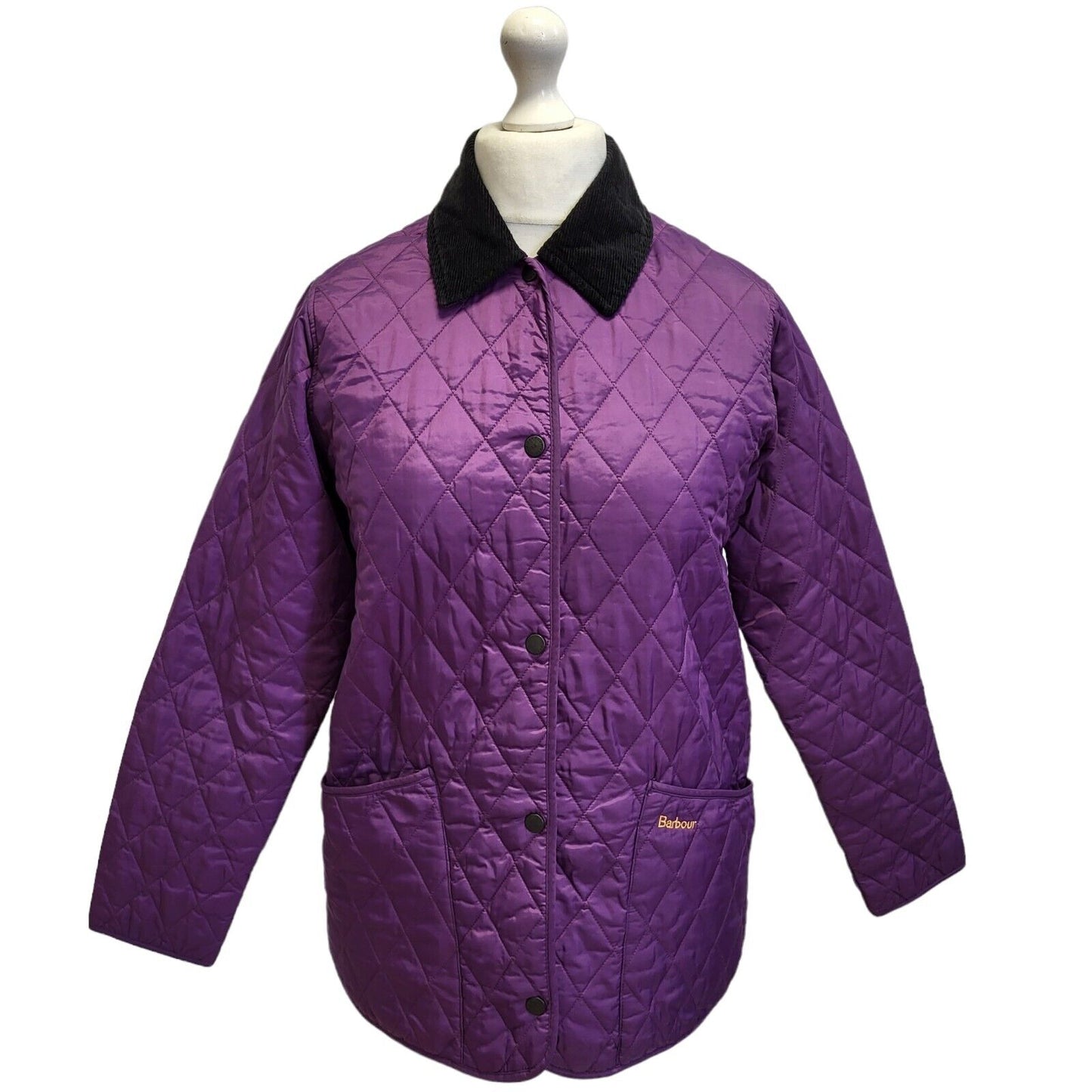 Barbour Liddesdale Purple Snap Fasten Quilted Jacket Uk Women's 12 Eu 40 G18