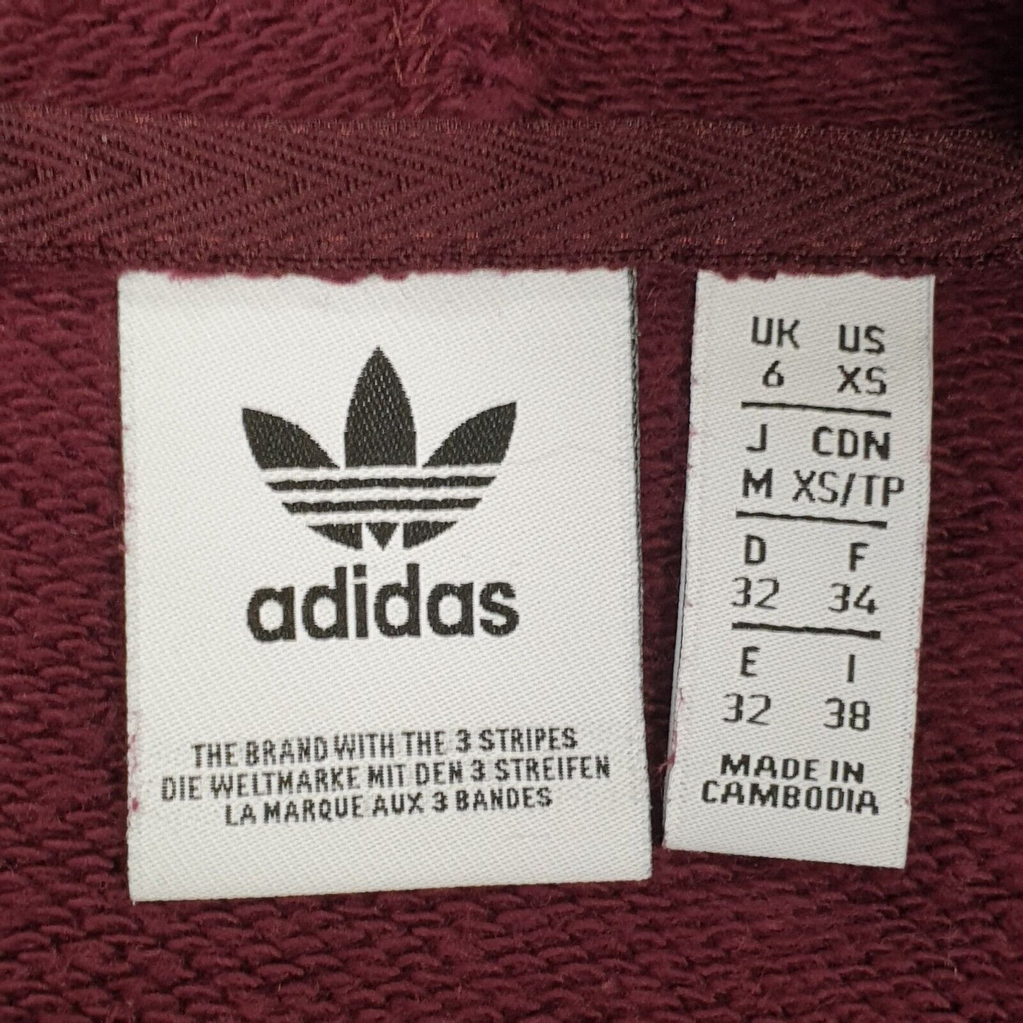 Adidas Maroon Cropped Drawstring Sweatshirt Hoodie Women's UK XS 6 EU 34 H946