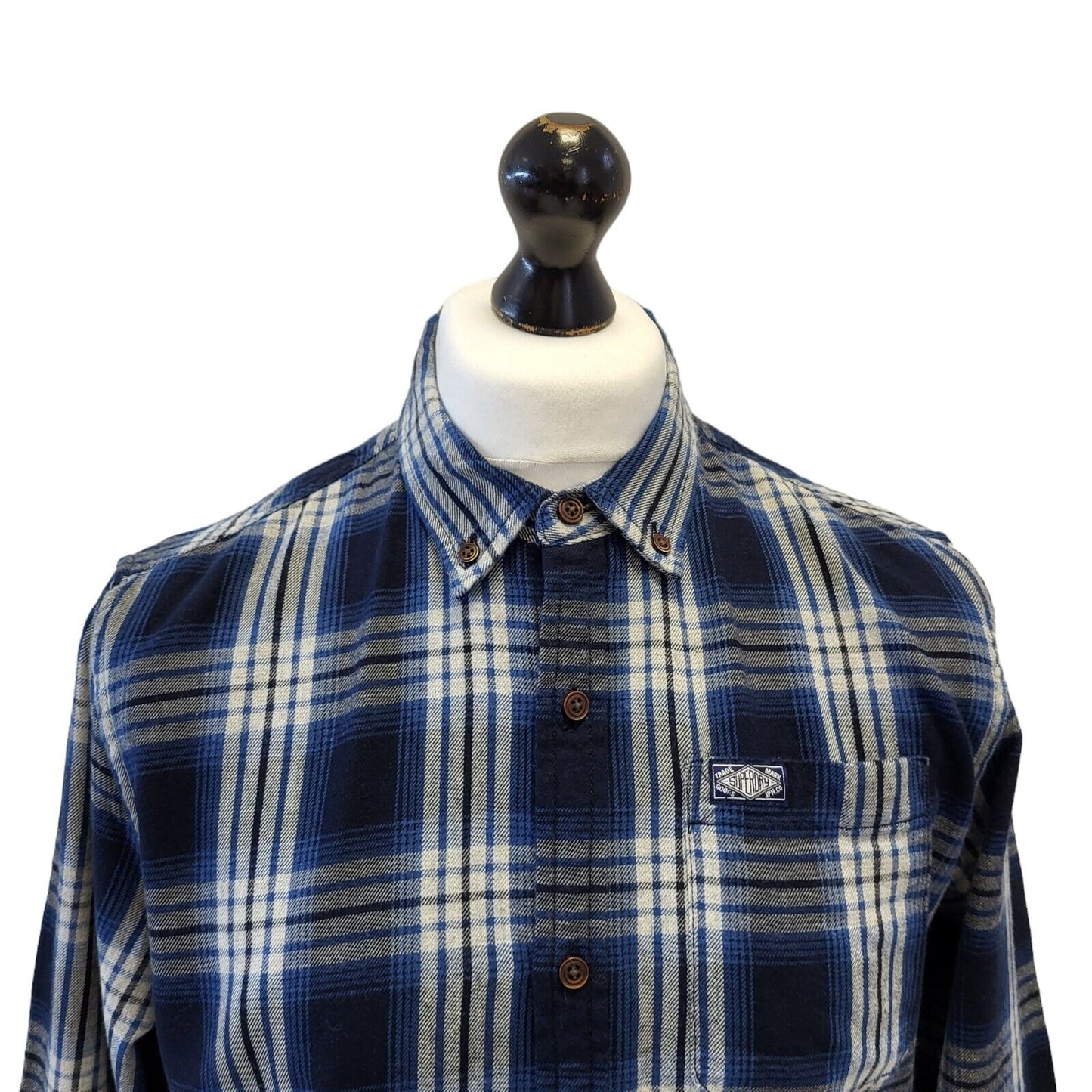 Superdry Blue Check Long Sleeve Worker Shirt Uk Men's Large G586