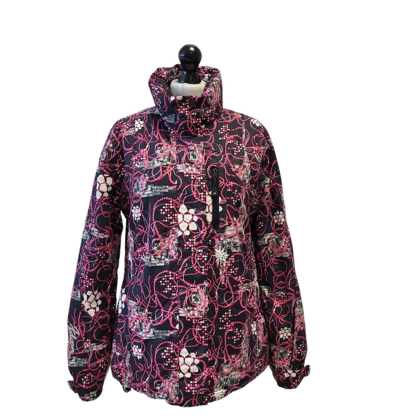 Falcon Black Purple Abstract Zipped Ski Jacket Uk Women's Large G673