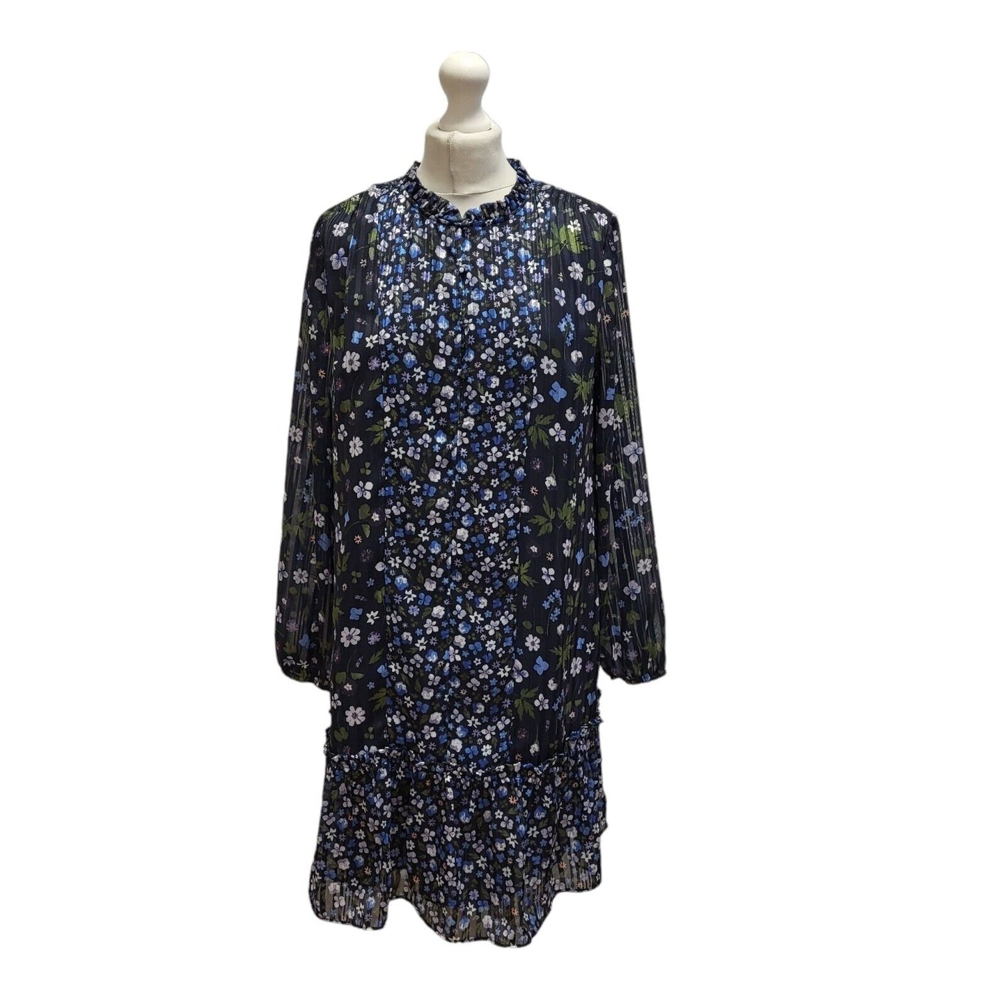 M&S Blue Green Floral 3/4 Sleeve Shift Dress UK Women's 12 Bnwt BB341