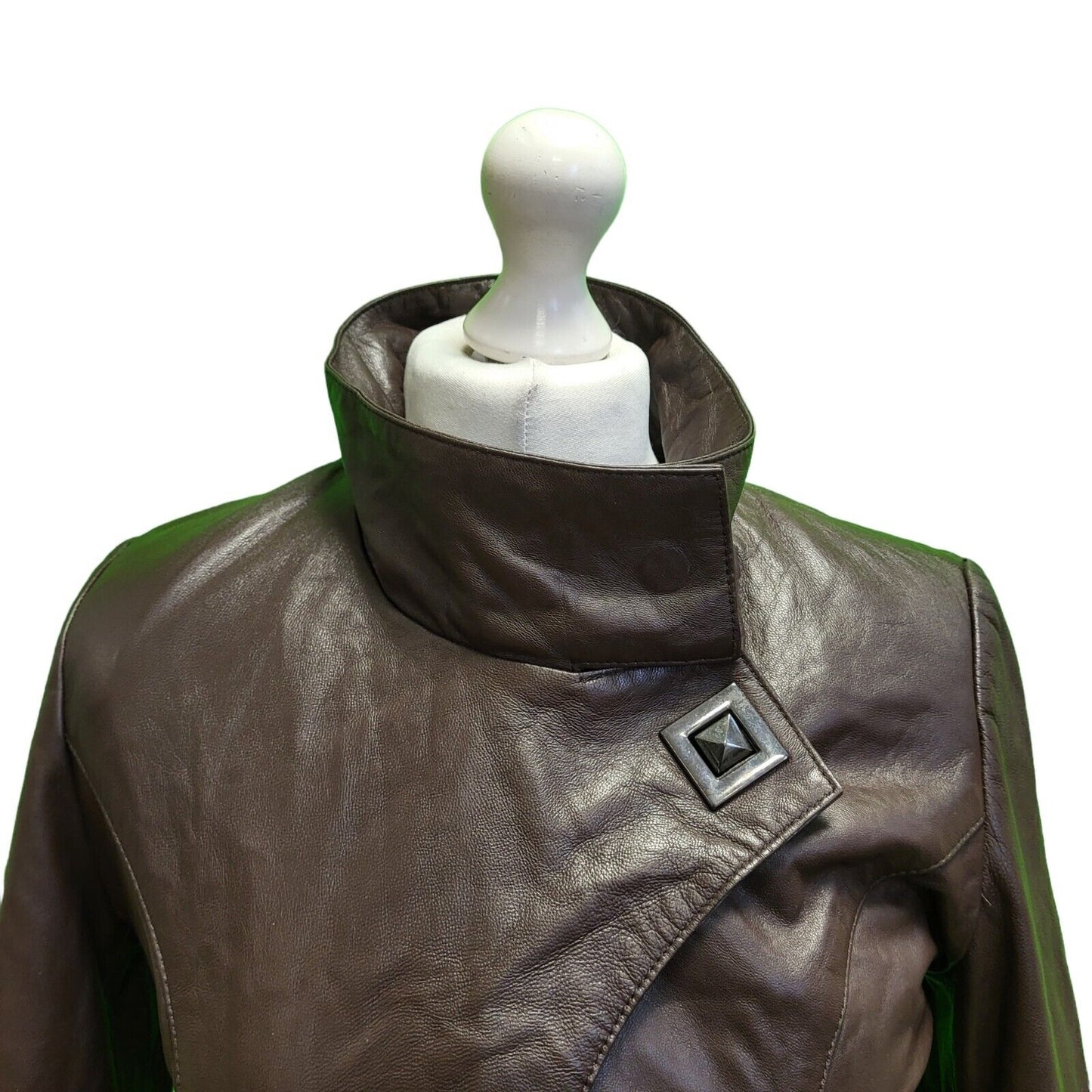 Bessimod Brown Zipped Leather Collared Jacket Women's UK S 8 H611