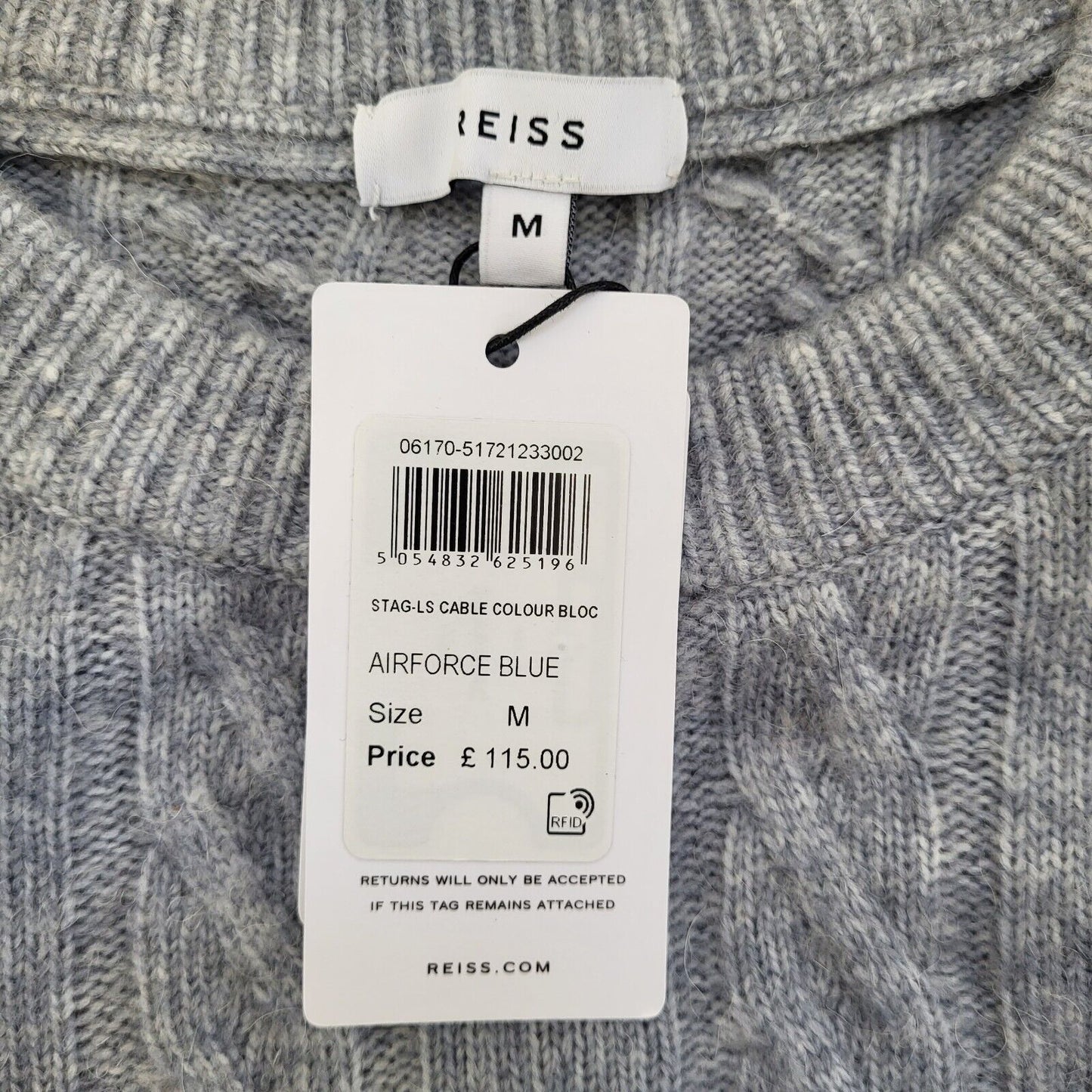 Reiss Grey White Crew Neck Jumper Uk Men's Medium Bnwt G502