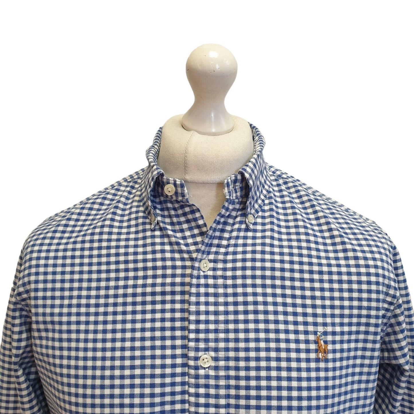 Polo Ralph Lauren Blue White Check Classic Fit Men's Shirt Uk M Eu 50 G73