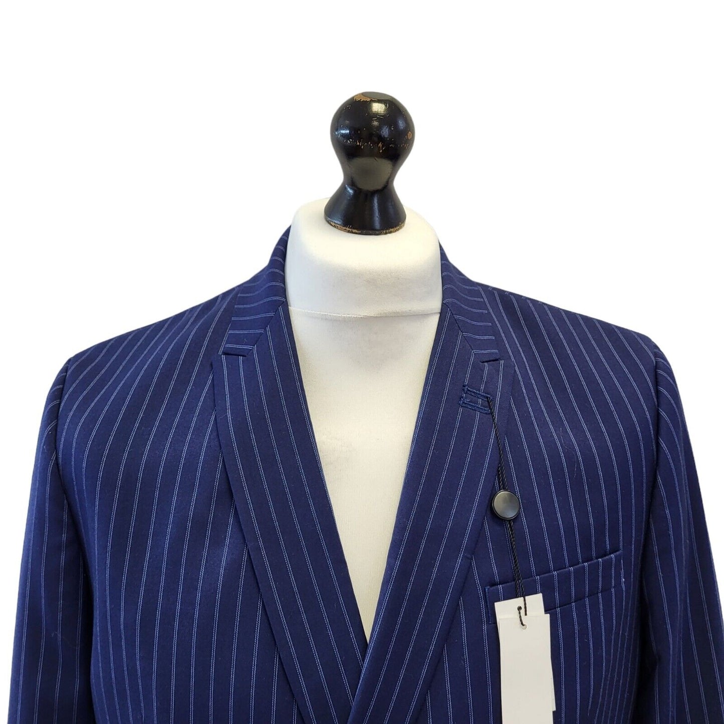 Topman Blue Striped Skinny Suit Jacket & Trousers Uk Men's L 42" W36 L32 G274