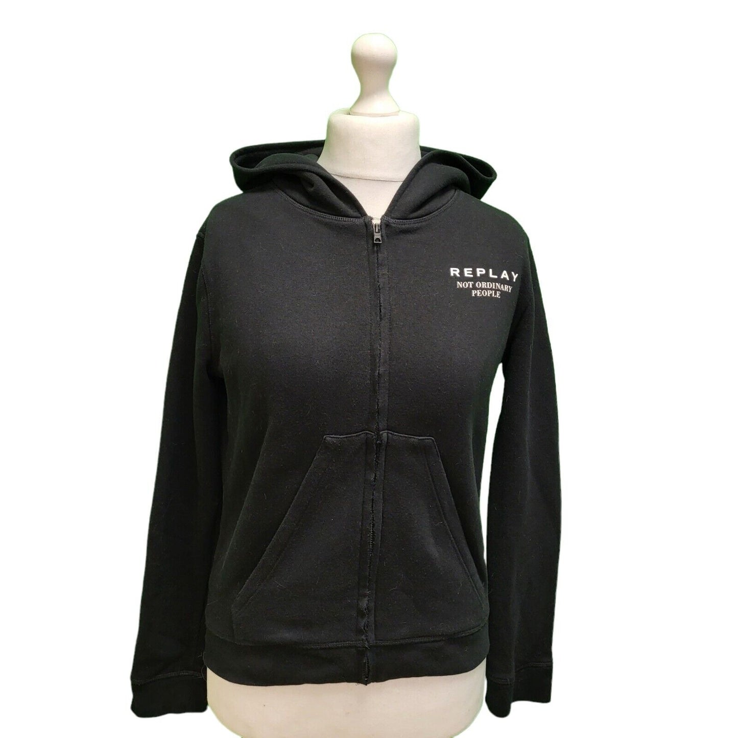 Replay Black Zip Long Sleeve Sweatshirt Hoodie uk Women's M 10 H791