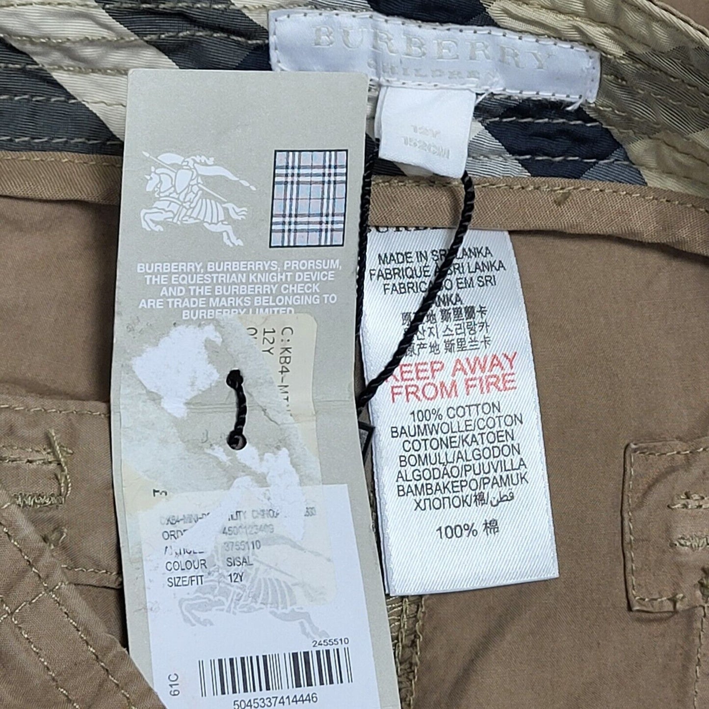 Burberry Brown Straight Leg Trousers Boy's Age 12 years W26 L30 H773