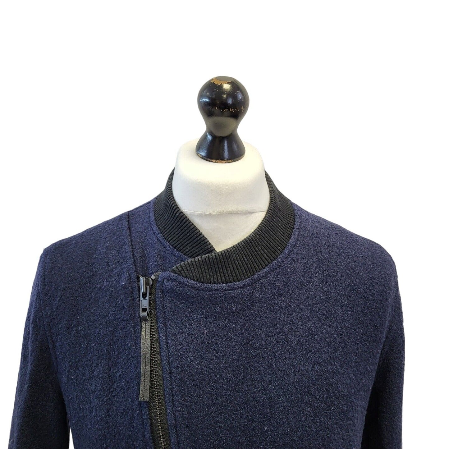 Religion Navy Blue Zipped Wool Jacket Uk Men's Medium G650