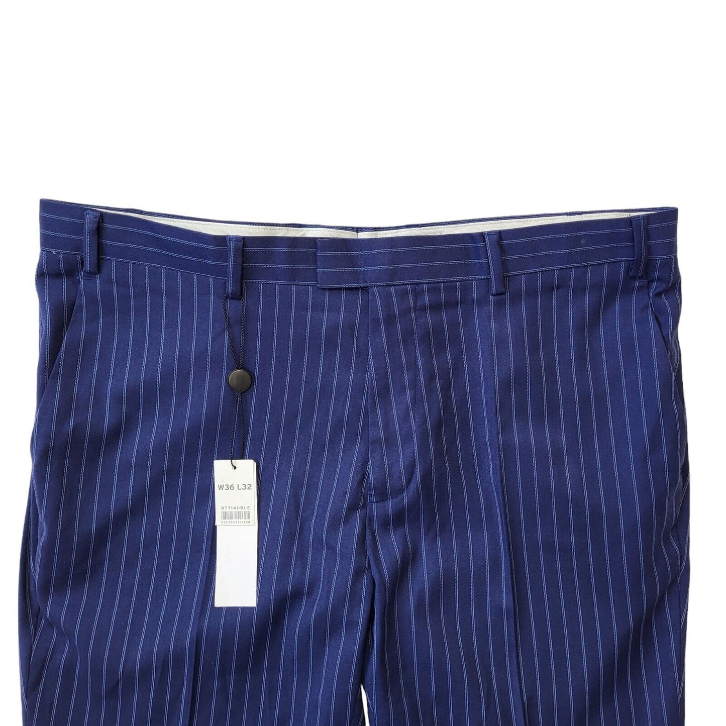 Topman Blue Striped Skinny Suit Jacket & Trousers Uk Men's L 42" W36 L32 G274
