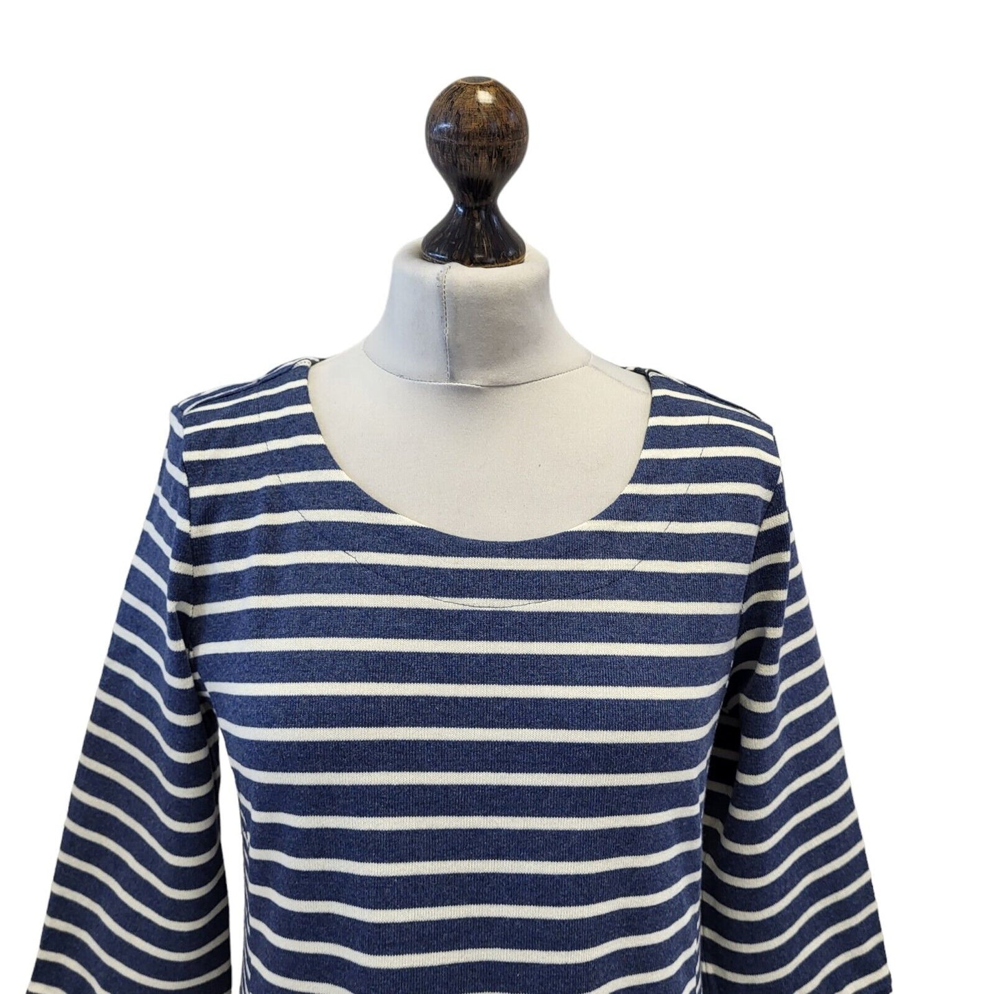Joules Remy Blue White Striped 3/4 Sleeve Round Neck Dress Uk Women's 12 G612